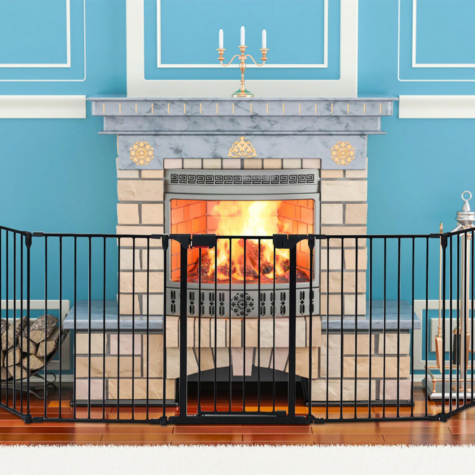 Costway Fireplace Fence  Safety Fence Hearth Gate BBQ Metal Fire Gate Pet Black Costway