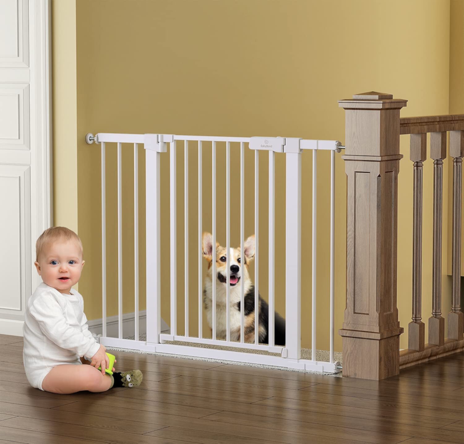 27-43" Extra Wide Safety Baby Gate for Stairs Doorways, Pet gates for doorways,White BabyBond