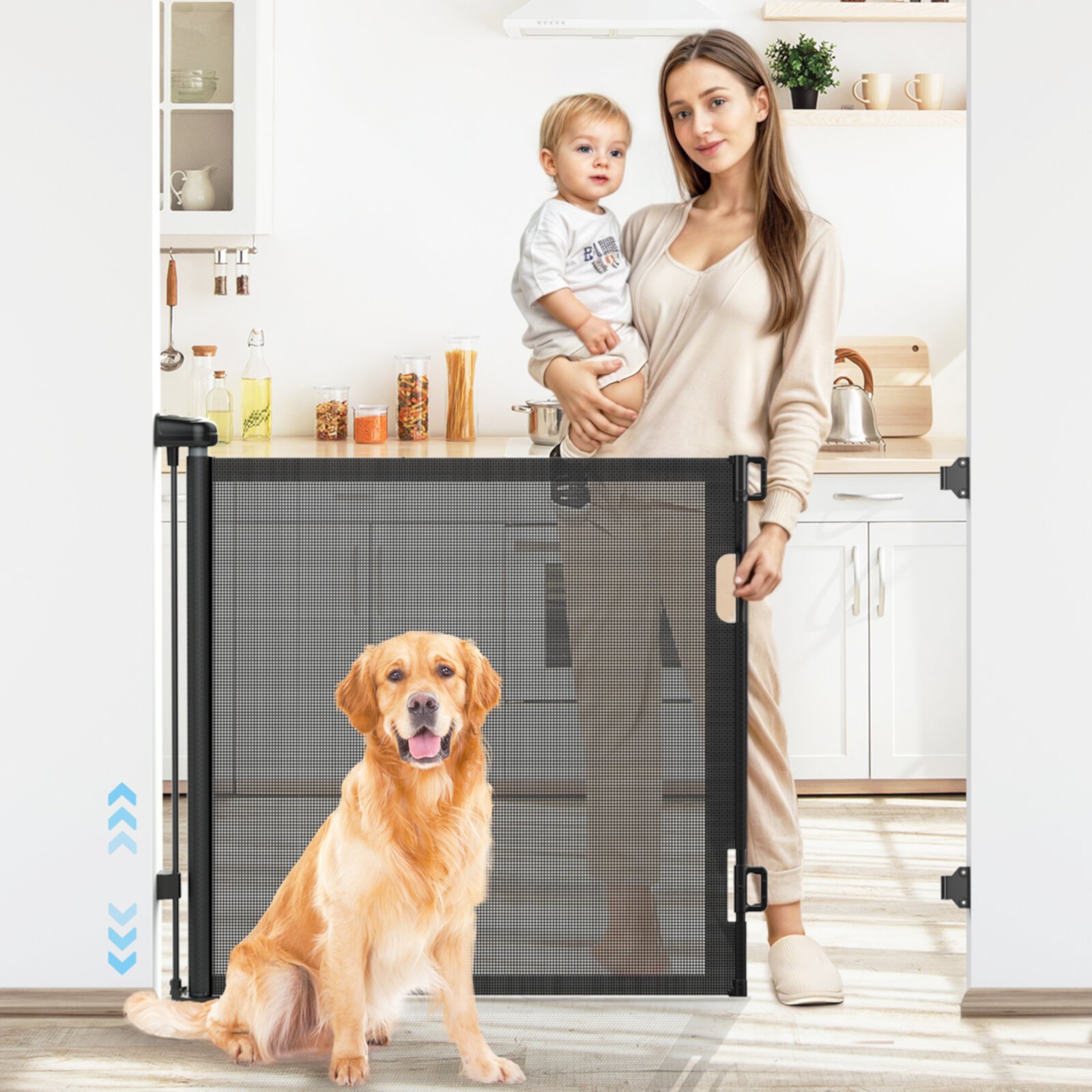 Baby Auto-lock Retractable Stair Gate: Baby Gate One-Handed Operation Stair Gate for Dogs and Baby - Safety Gates for Kid Pet Gate Silent Child Gate for Stairway Doorway Hallway In/Outdoor 140*83 cm Kisdream