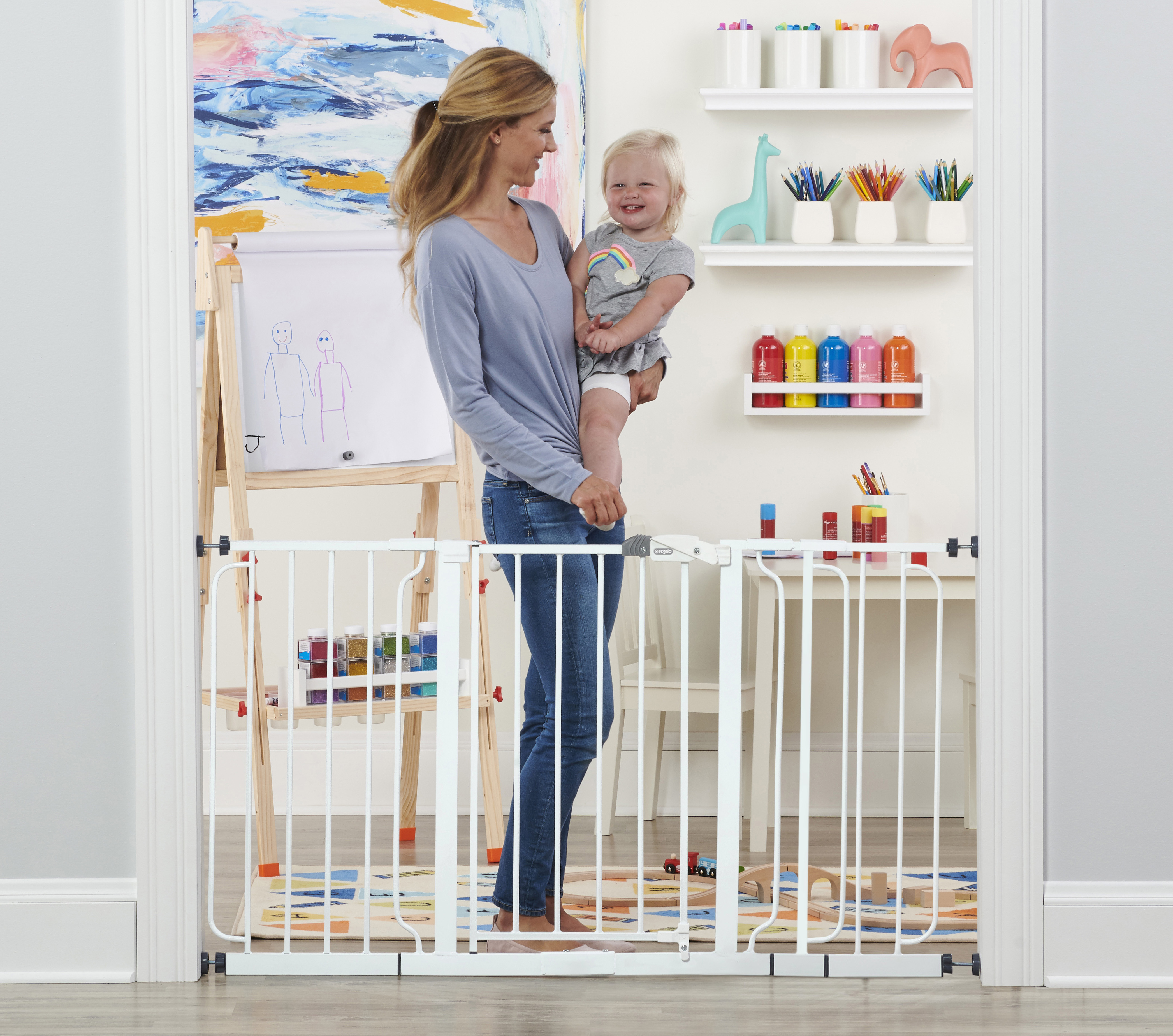 Regalo 56 inch Extra WideSpan Walk Through Baby Safety Gate, White Regalo