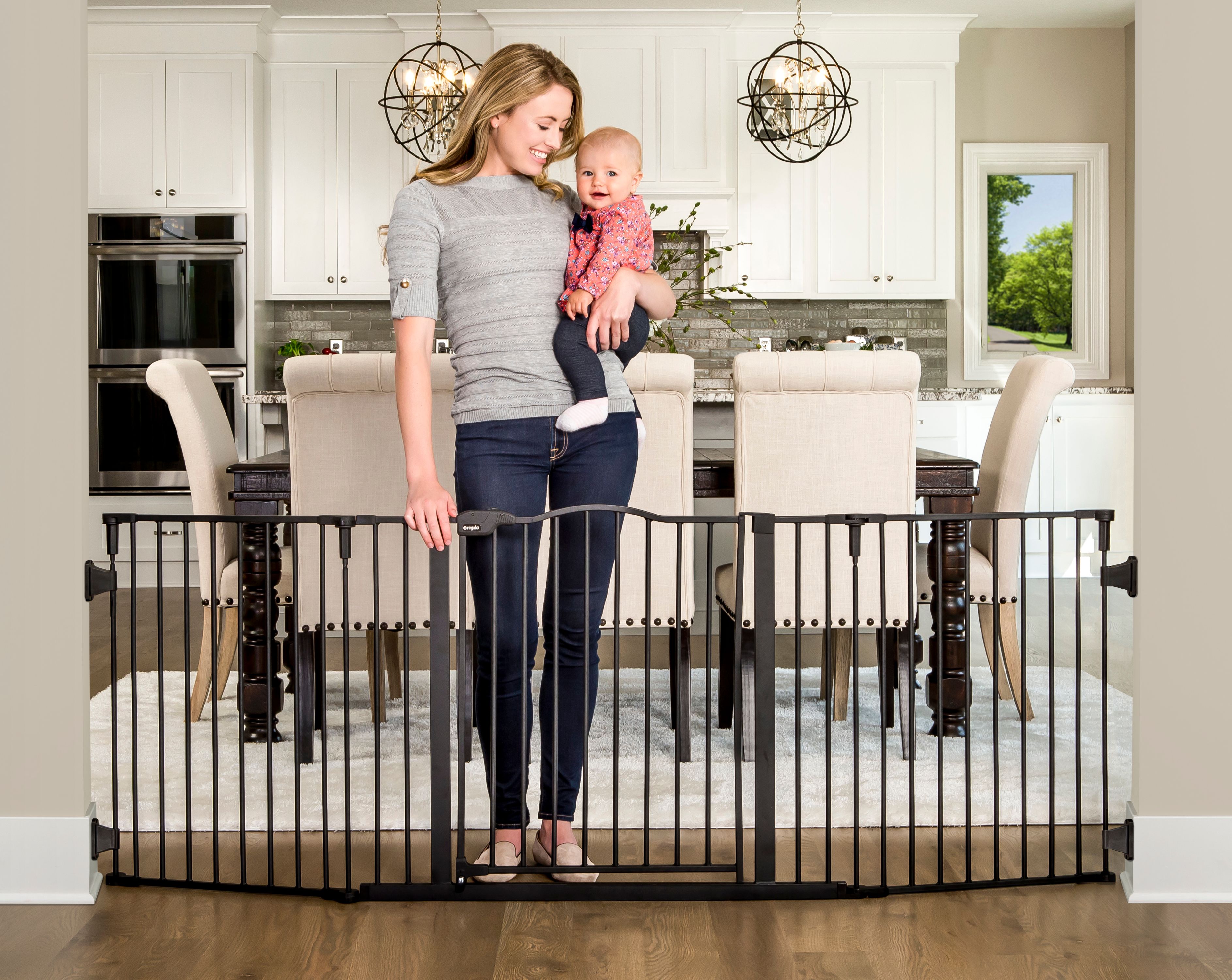 Regalo Deluxe Home Accents Widespan Safety Gate, 74.5" W x 28" H, Includes 4 Wall Mounts , Black Regalo