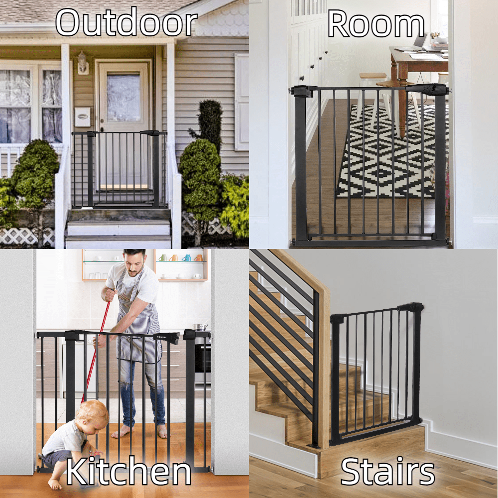 Baby Safety Gate, Baby Gates for Top Stairs Doorway, 29.5''- 40.5''Wide Pressure Mount, Black SINGES