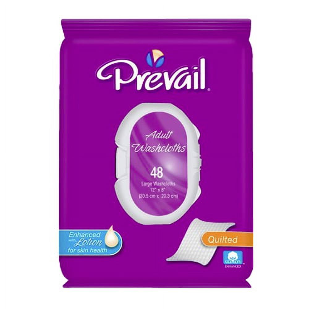 Prevail Quilted Adult Washcloths, Softpak, 48 Ea, 6 Pack Prevail