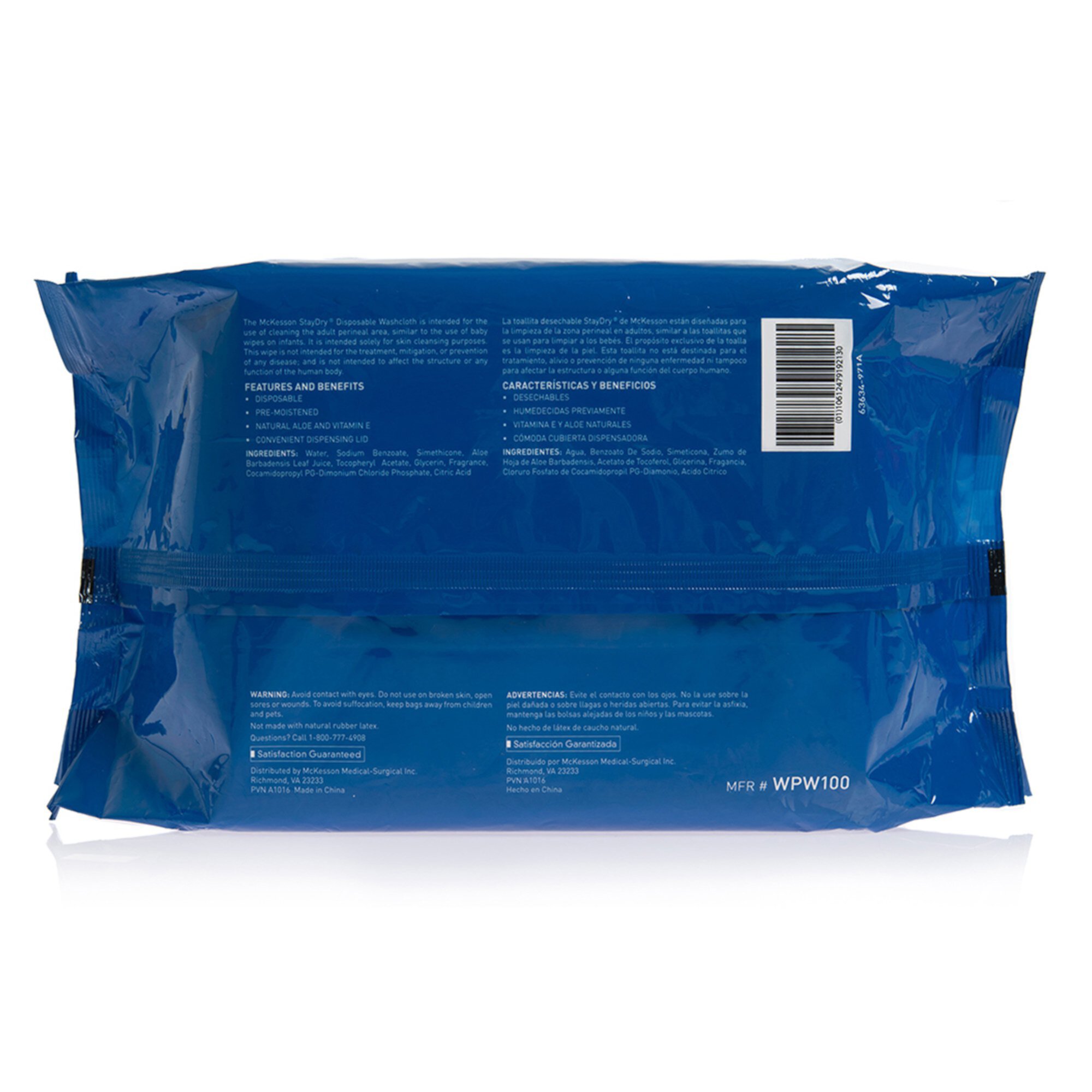 McKesson StayDry Adult Wipes and Washcloths 7.5 x 12.5" WPW100, 6 Pack 600 Wipes StayDry