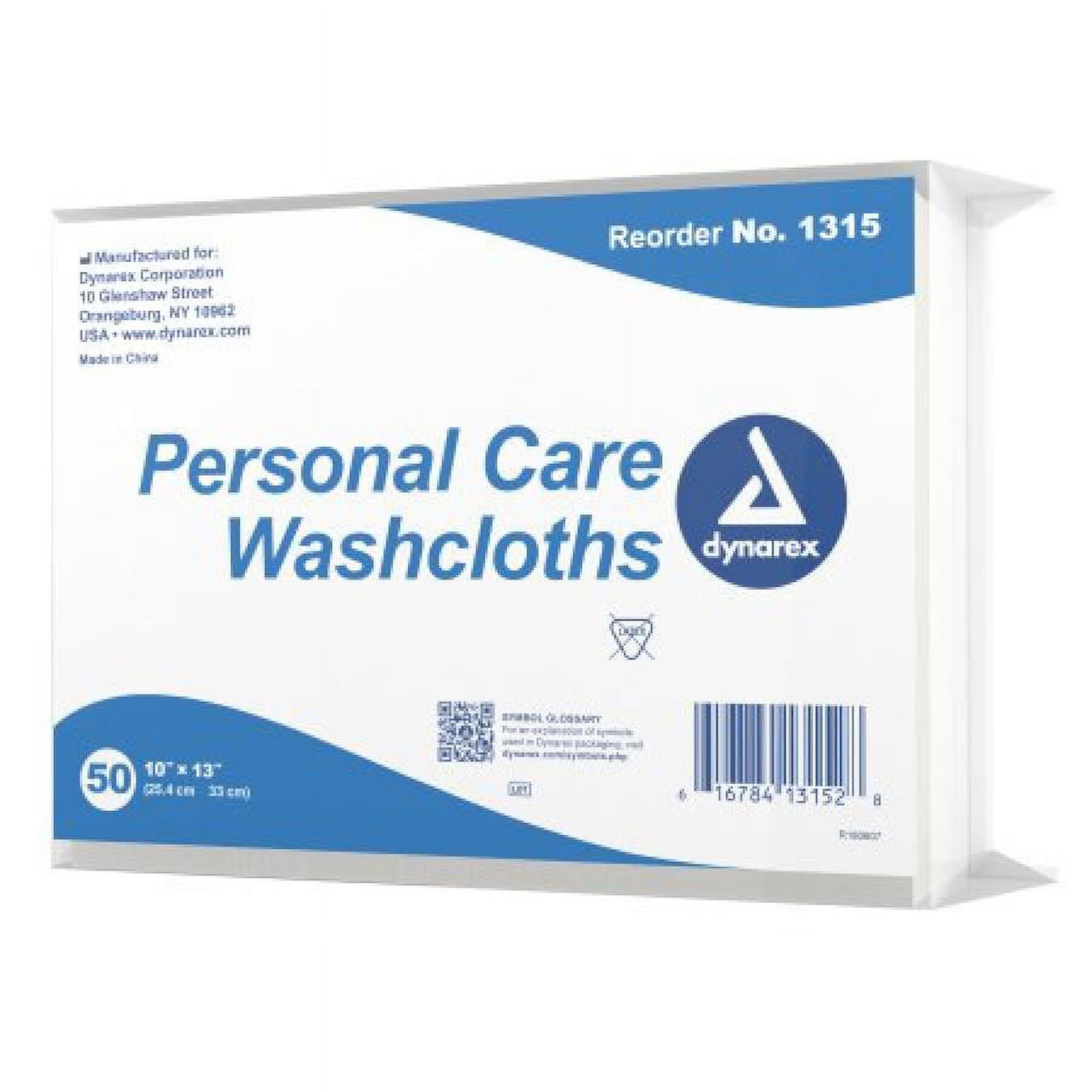 dynarex Personal Care Washcloth - 10 Inches x 13 Inches, White, Disposable, 500 Count Dynarex