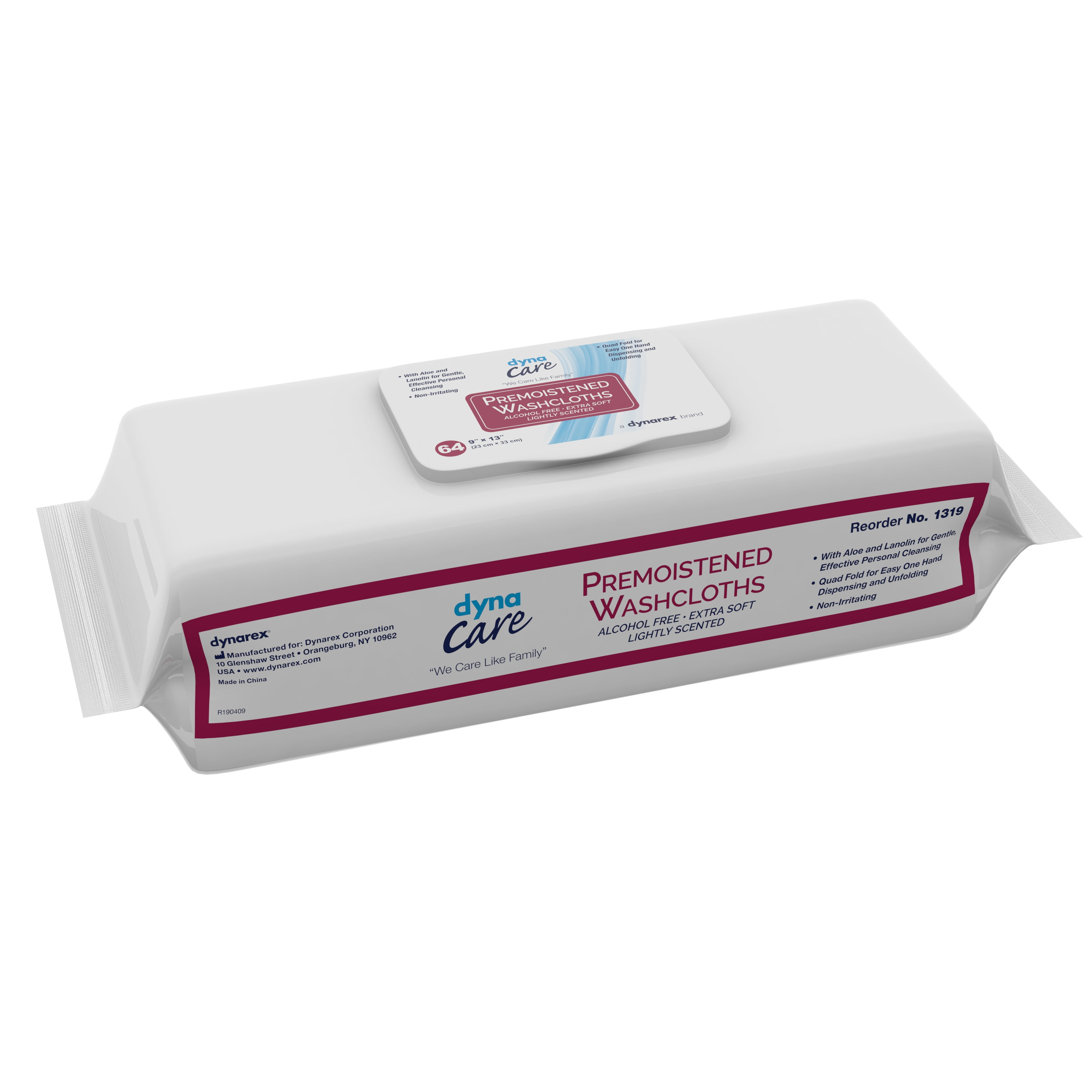 Dynarex Personal Cleansing Wipe 9 x 13" 1319, 64 Wipes Dynarex