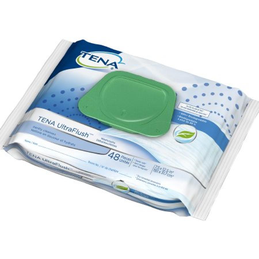 TENA UltraFlush Washcloths, Aloe/Vitamin E/Chamomile, Scented, Pre-Moistened, 576 Count Tena