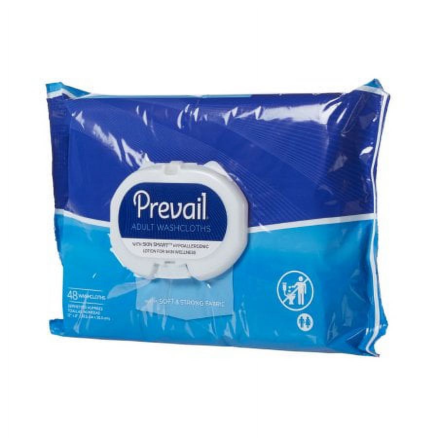 Prevail Adult Washcloths with Press-n-Pull lid, 8 X 12 Inch, 48 Count, 6 Pack Prevail