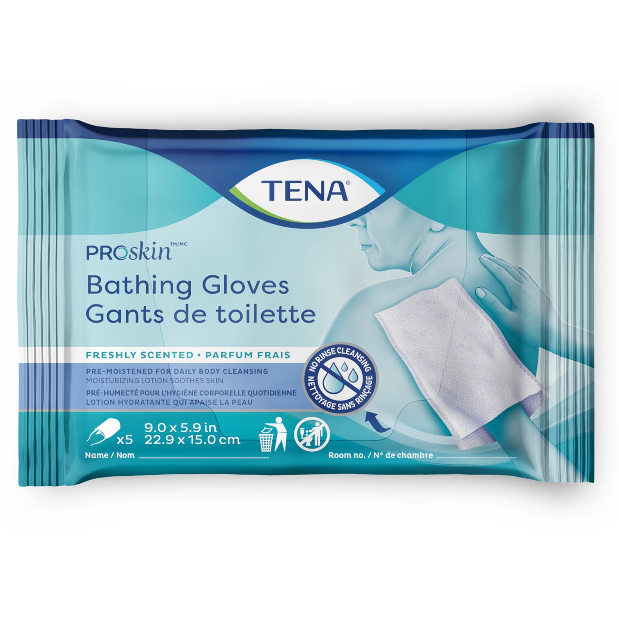 TENA ProSkin Bathing Glove Wipe or Washcloth 5.9 X 9 Inch 54366, 1 Pack 5 Wipes Tena