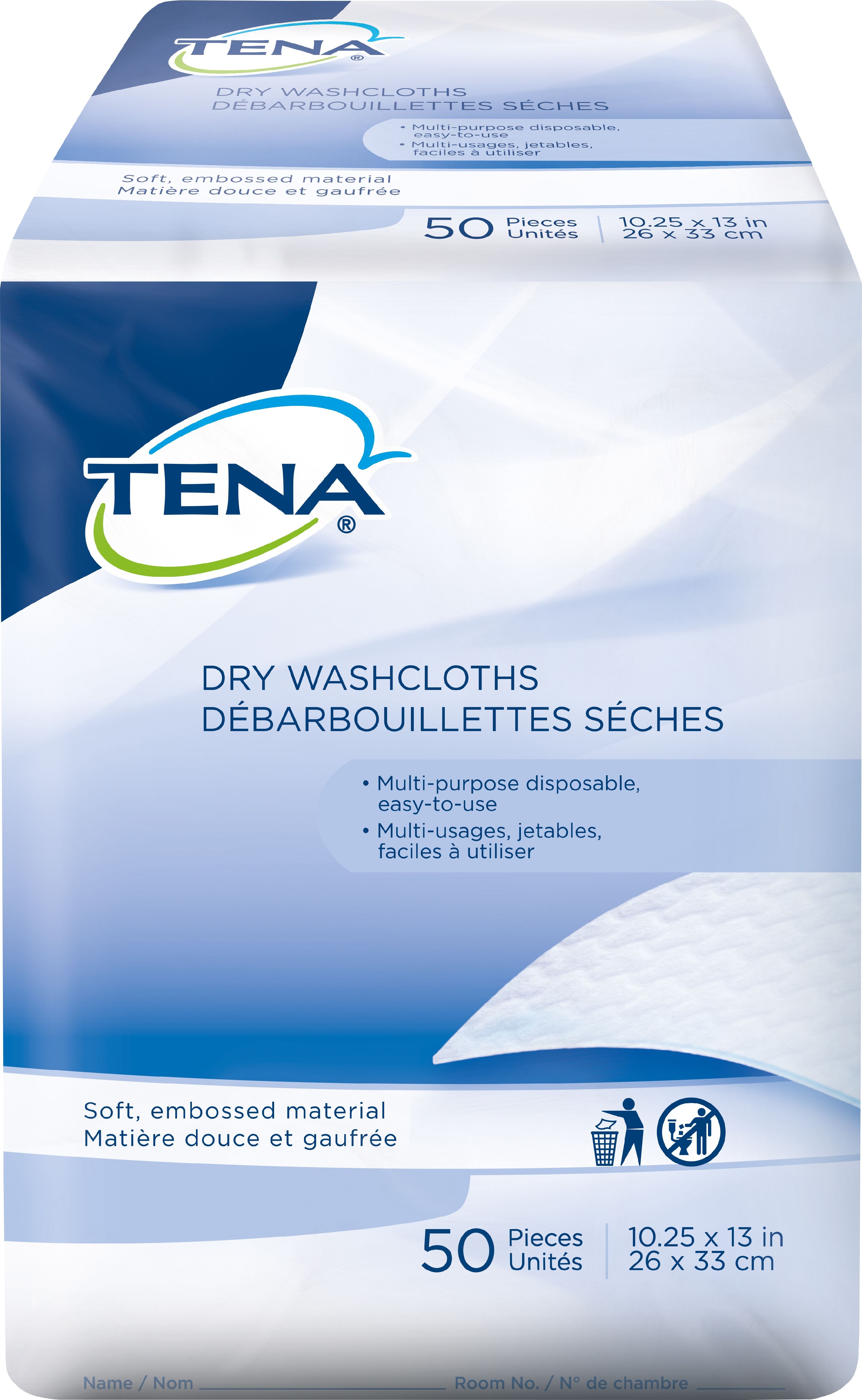 TENA Washcloth 10 X 13-1/4 Inch White Disposable, 74499 - Pack of 50 Tena