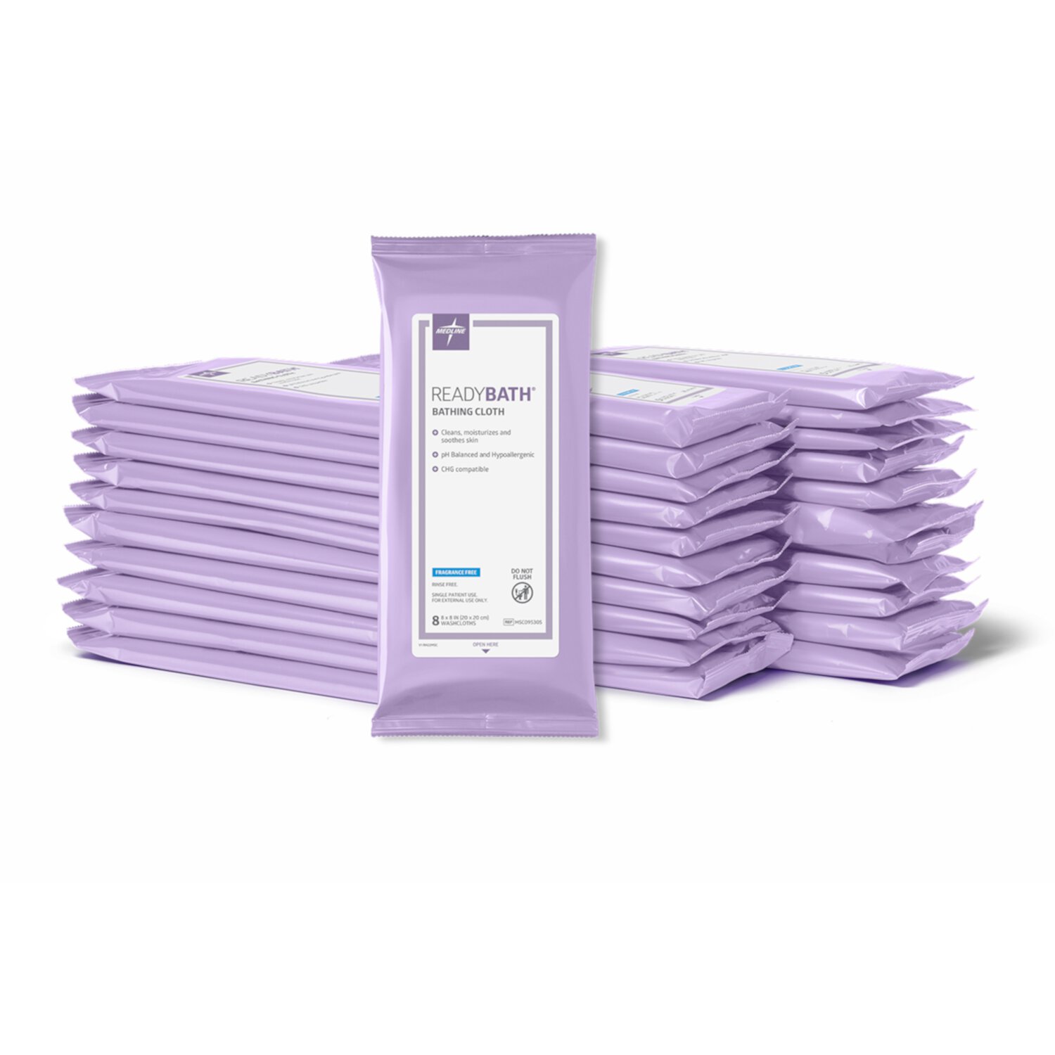 Medline ReadyBath Unscented Adult Bath Wipes, No Rinse Shower Wipes with Aloe (8 Wipes, 30 Packs), 240 Total Wipes Medline