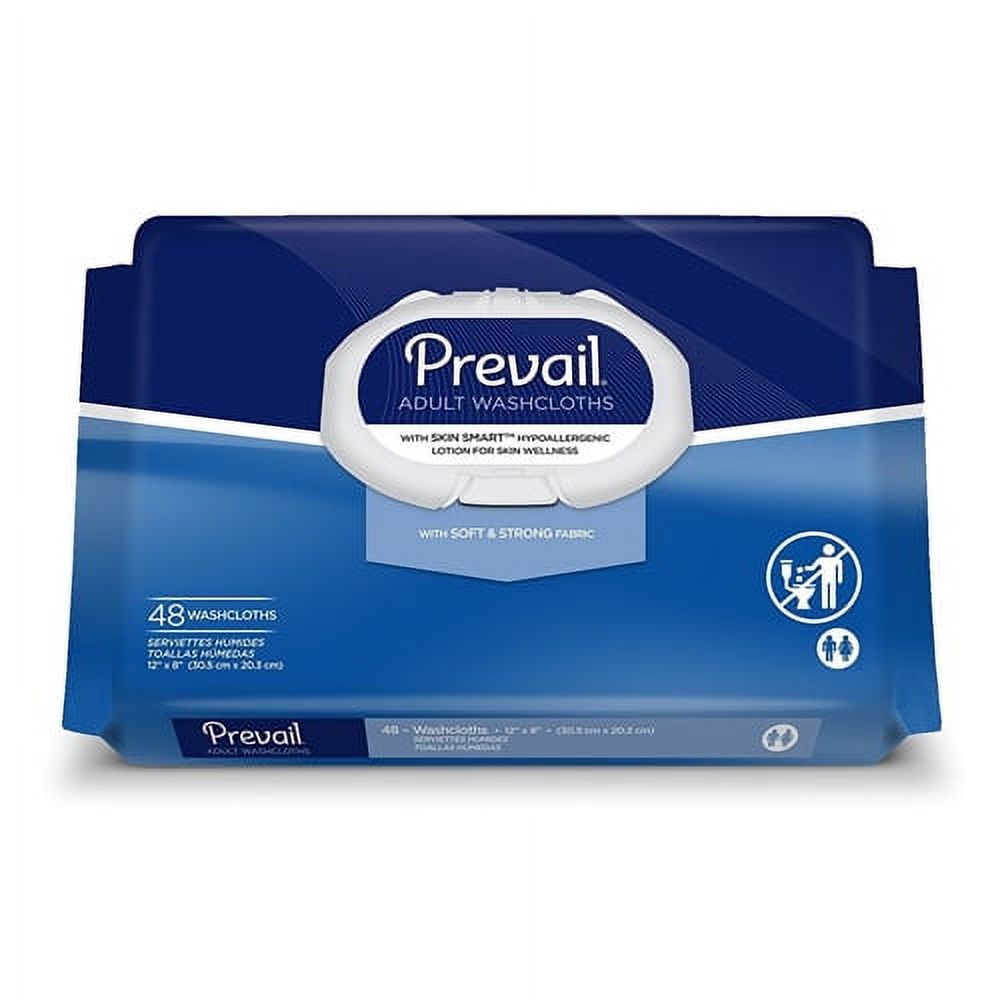 Prevail Soft Fabric Adult Washcloths With Press N Pull Lid, Size: 8 X 12 Inches - 48 Ea, 2 Pack Prevail