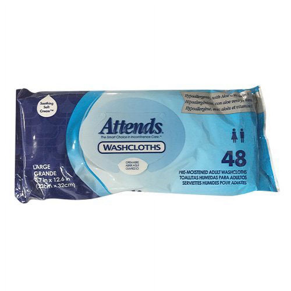 Attends Pre-Moistened Adult Washcloths Large Pop-Up Pks - 12 pks of 48, Pack of 3 Attends