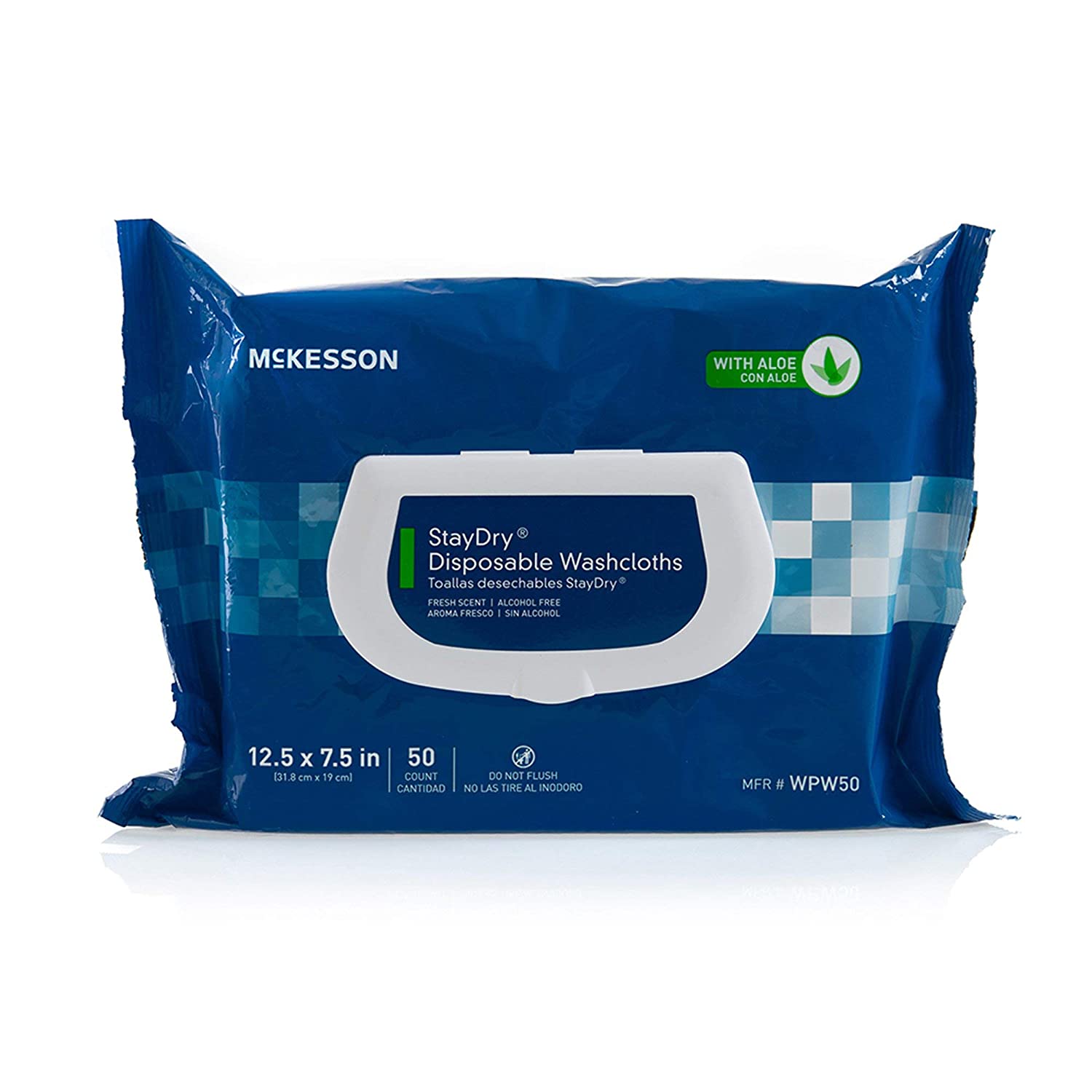 McKesson StayDry Disposable Wipes or Washcloths for Adults with Aloe, Incontinence, Alcohol-Free (Безалкогольный), 50 Wipes, 12 Packs, 600 Total Mckesson