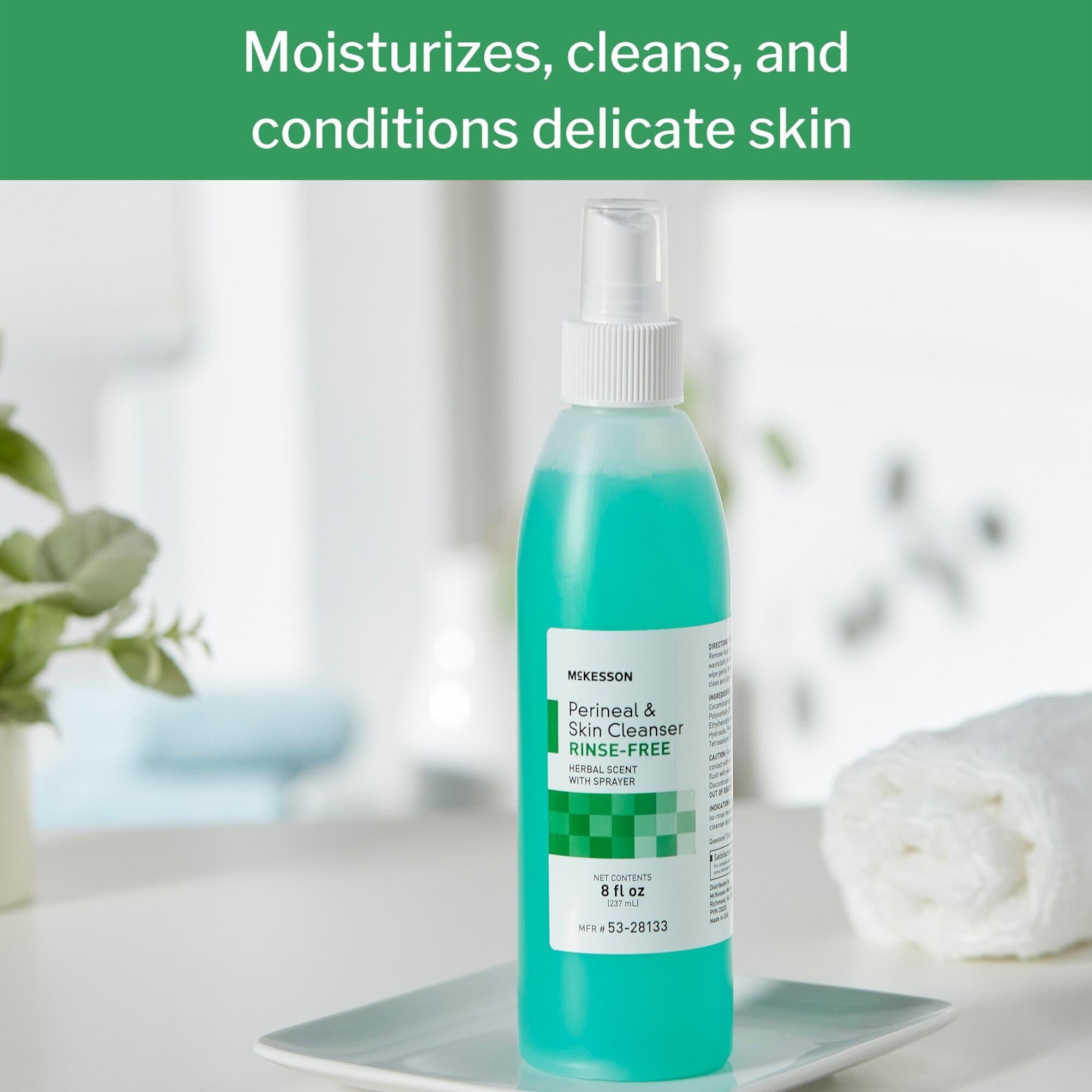 (4 pack) McKesson Rinse-Free Perineal Cleansing and Incontinence Care Skin Cleanser - Herbal Scent, 8 oz (Унции) Mckesson