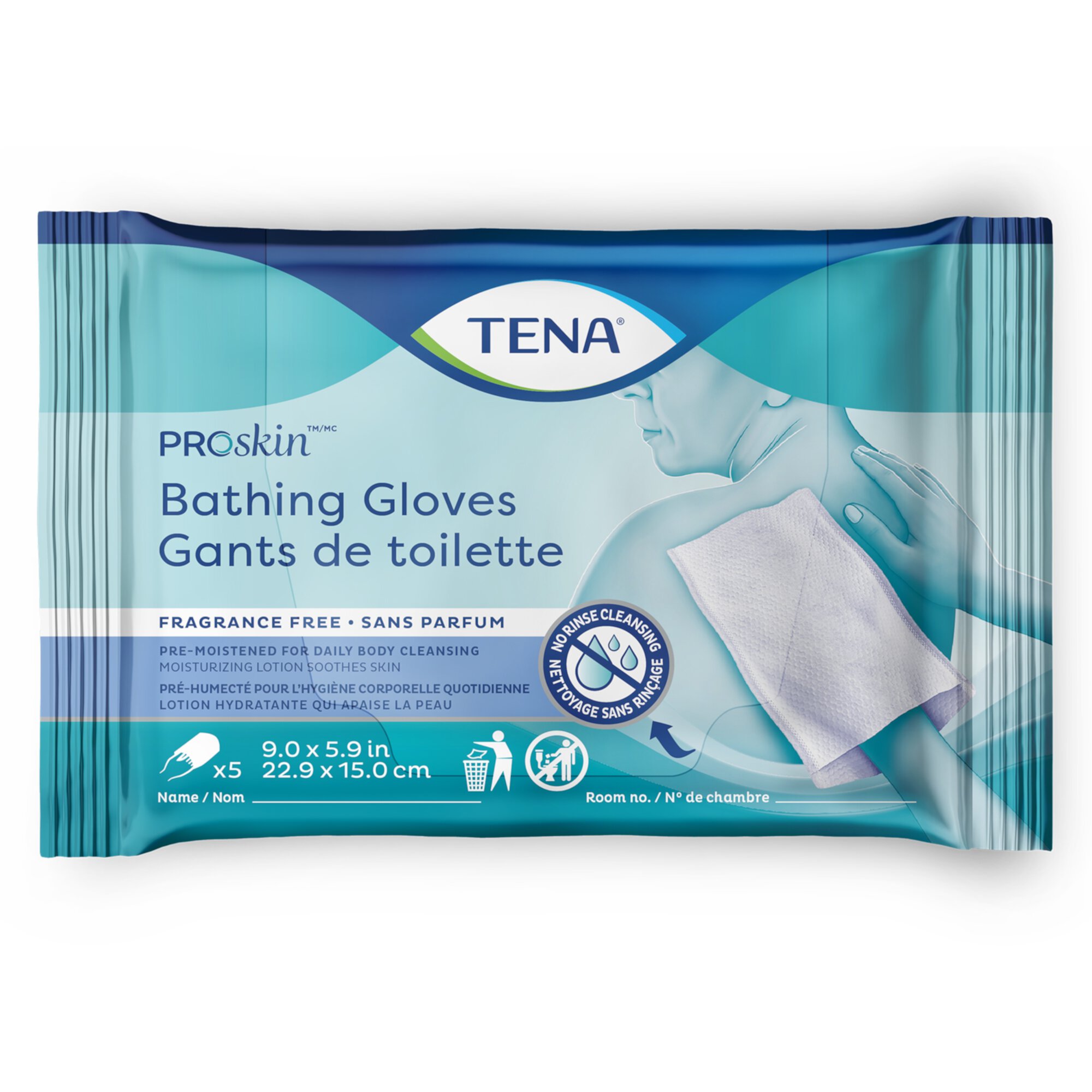 TENA ProSkin Bathing Glove Wipe or Washcloth 5.9 X 9 Inch 54367, 45 Pack 225 Wipes Tena