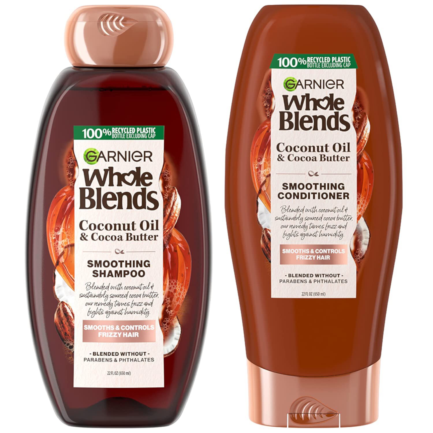 Garnier Whole Blends Coconut Oil & Cocoa Butter Smoothing Shampoo and Conditioner Set for Frizzy Hair, 22 Fl Oz (2 Items), 1 Kit (Packaging May Vary) Garnier