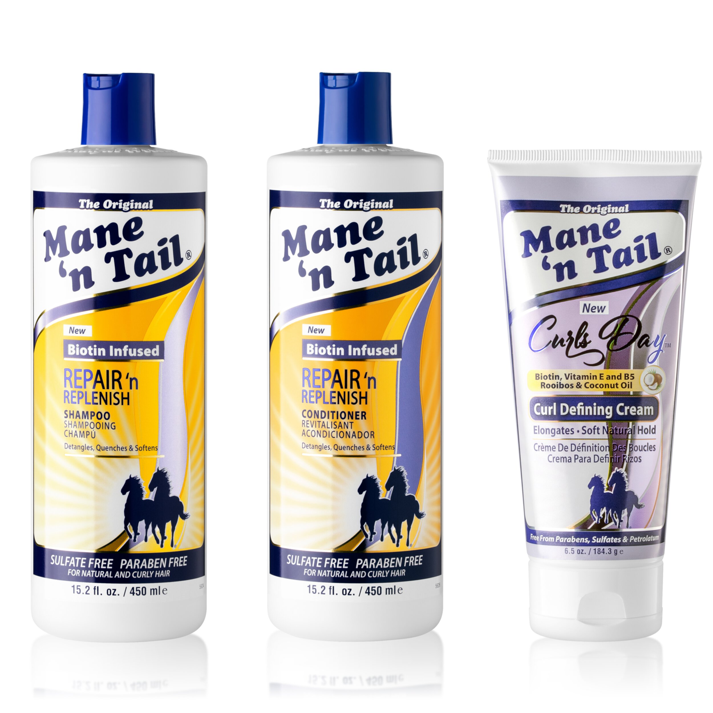 Mane ’n Tail: Repair ’n Replenish Shampoo and Conditioner (15.02 Oz Each) + Curls Day Curls Defining Cream (6.5 Oz) Sulfate Free For Natural And Curly Hair Mane 'n Tail