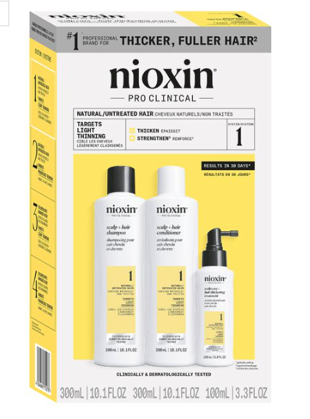 Niox*in* PRO System 1 Kit (Shampoo 10.1 oz, Conditioner 10.1 oz, HairTreatment 3.3 oz) For Natural Hair with Light Thinning PRO