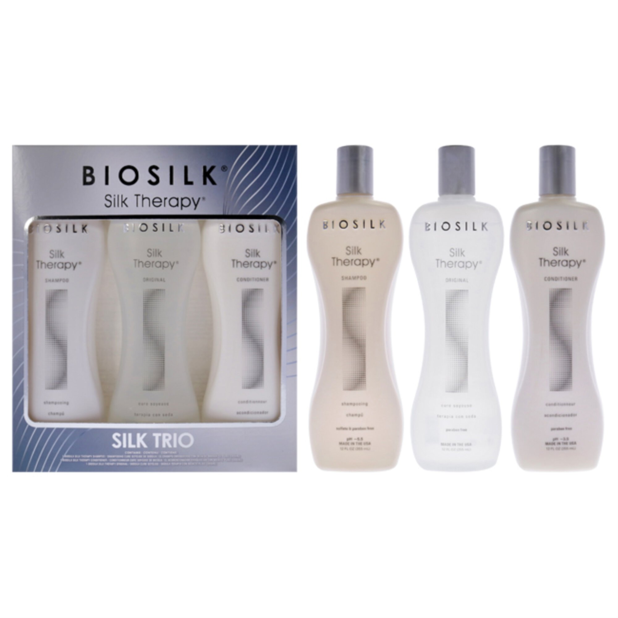 Silk Therapy Trio by Biosilk for Unisex - 3 Pc Set 12oz Biosilk Therapy Shampoo, 12oz Biosilk Therapy Conditioner, 12oz Biosilk Therapy Serum Biosilk