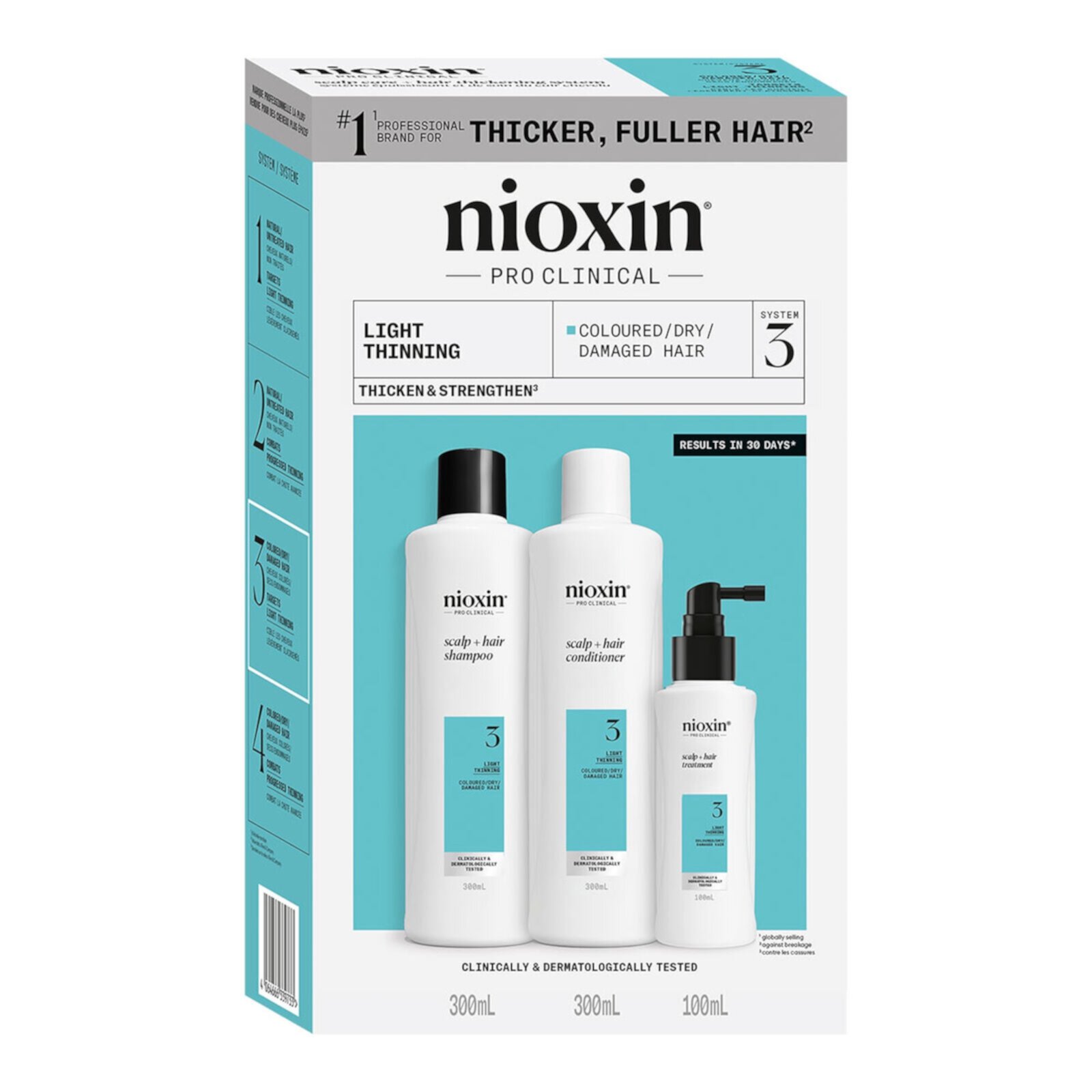 Niox*in* PRO System 3 Kit (Shampoo 10.1 oz, Conditioner 10.1 oz, Hair Thickening Treatment 3.3 oz) For Colored Hair with Light Thinning PRO