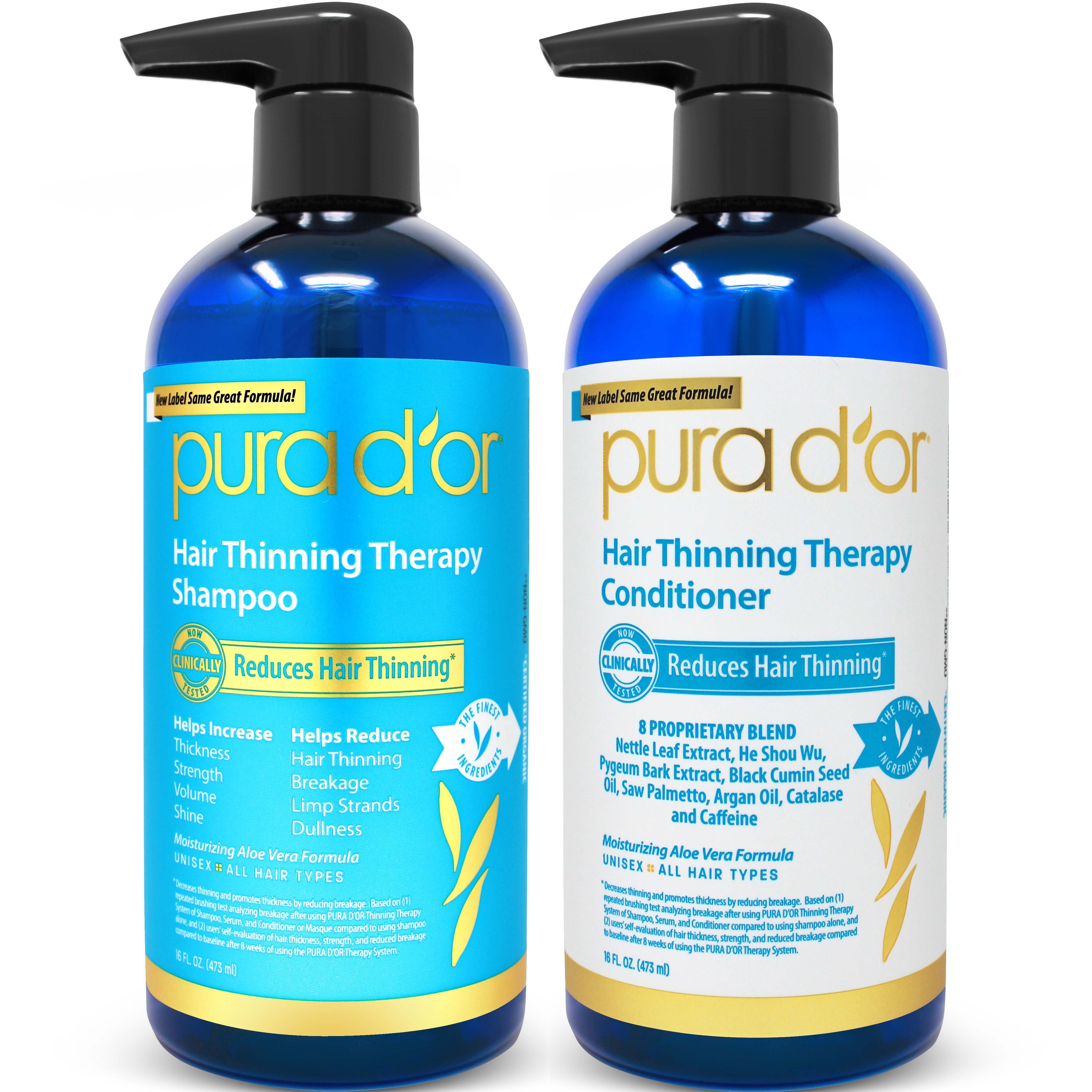 PURA D'OR Hair Thinning Therapy Biotin Shampoo & Conditioner Set (16 Fl Oz X 2) PURA D'OR