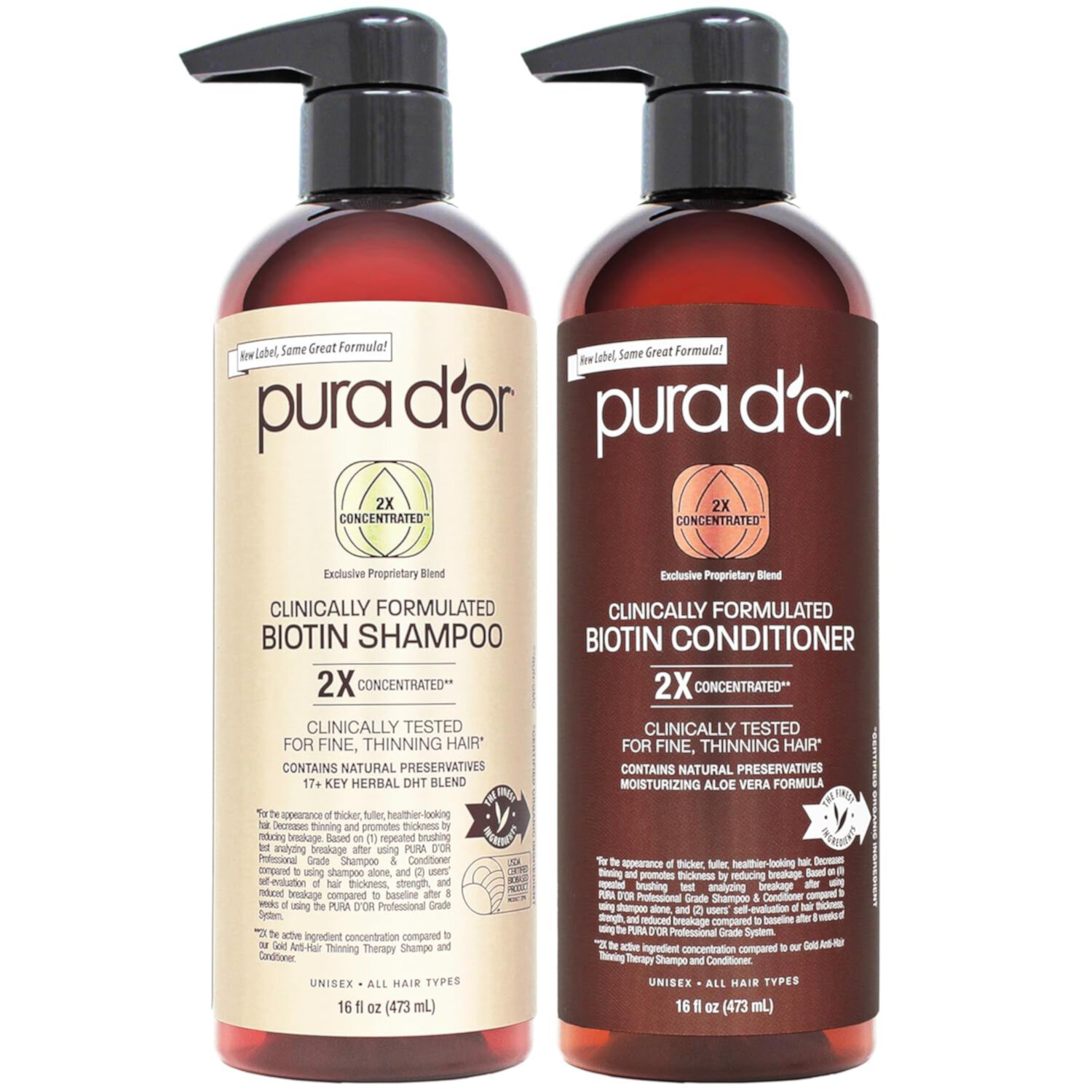 PURA D'OR Professional Grade Anti-Thinning Biotin Shampoo & Conditioner Set (16 Fl Oz X 2) PURA D'OR