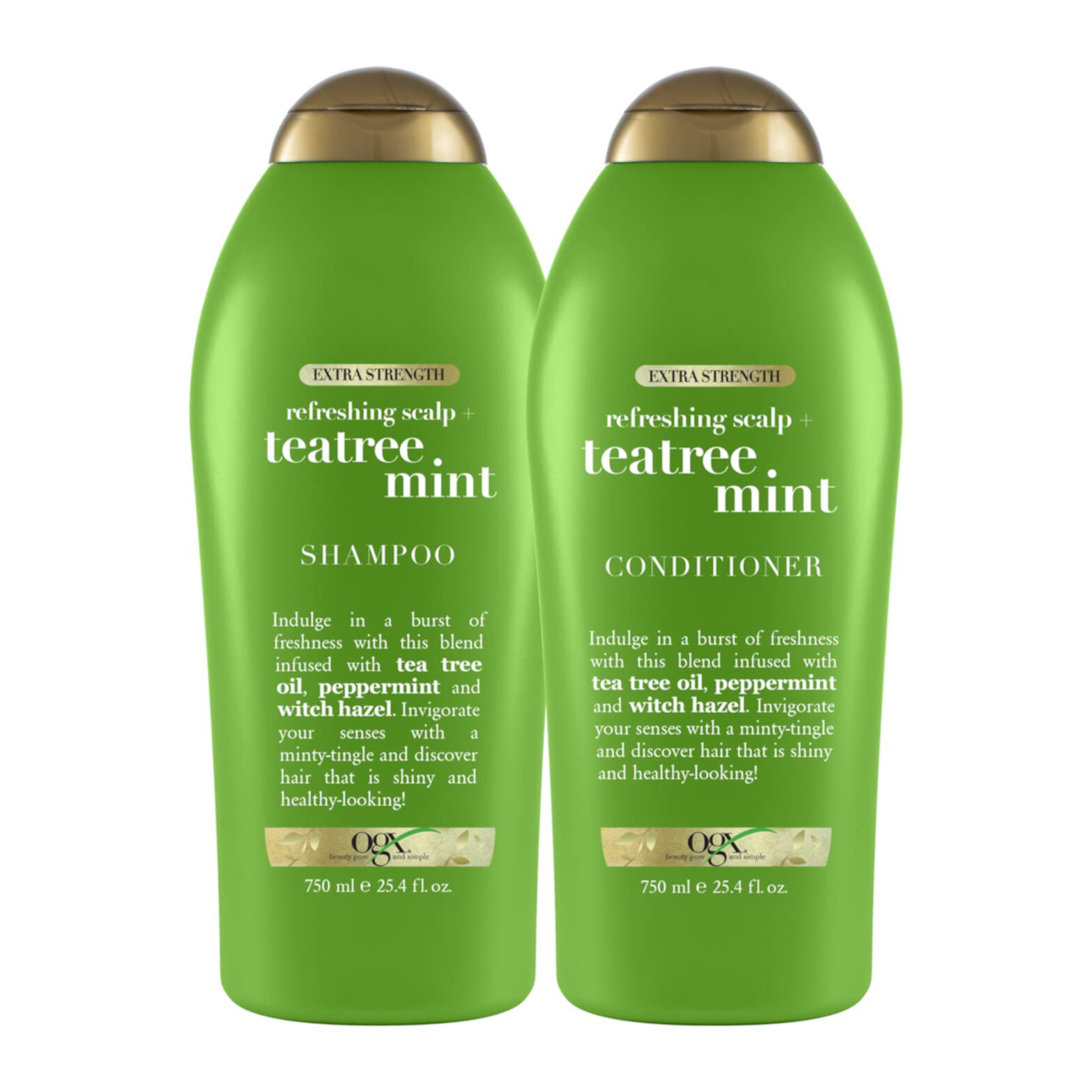 Ogx Extra Strength Refreshing Scalp + Teatree Mint Shampoo, Invigorating Scalp Shampoo &Conditioner With Tea Tree & Peppermint Oil & Witch Hazel, Paraben-Free, Sulfate-Free Surfactants, 25.4 Fl Oz OGX