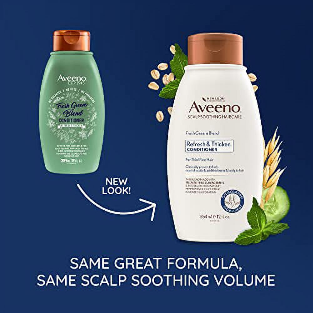 Aveeno, Fresh Greens Blend Sulfate-Free Conditioner with Rosemary, Peppermint & Cucumber to Thicken & Nourish, Clarifying & Volumizing for Thin or Fine Hair, Paraben-Free, 12oz Aveeno