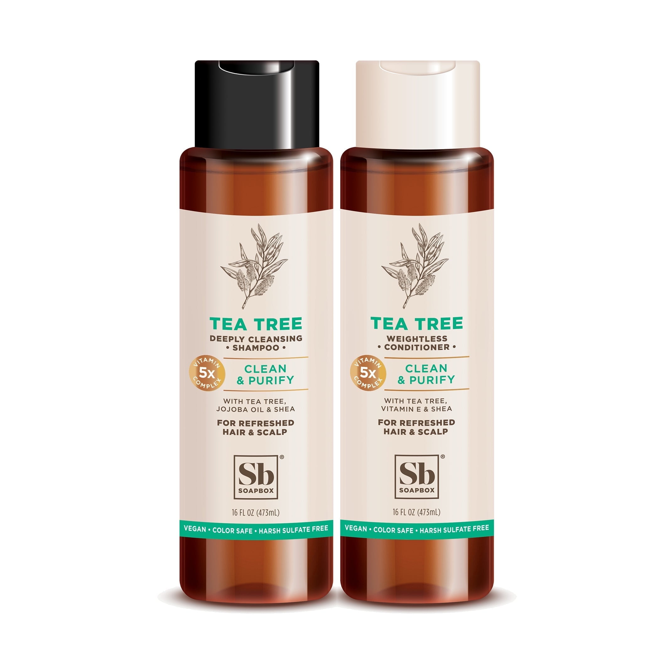 Soapbox Shampoo and Conditioner Set with Tea Tree Oil, Jojoba Oil, Aloe and Shea Butter (Pack of 2) Soapbox