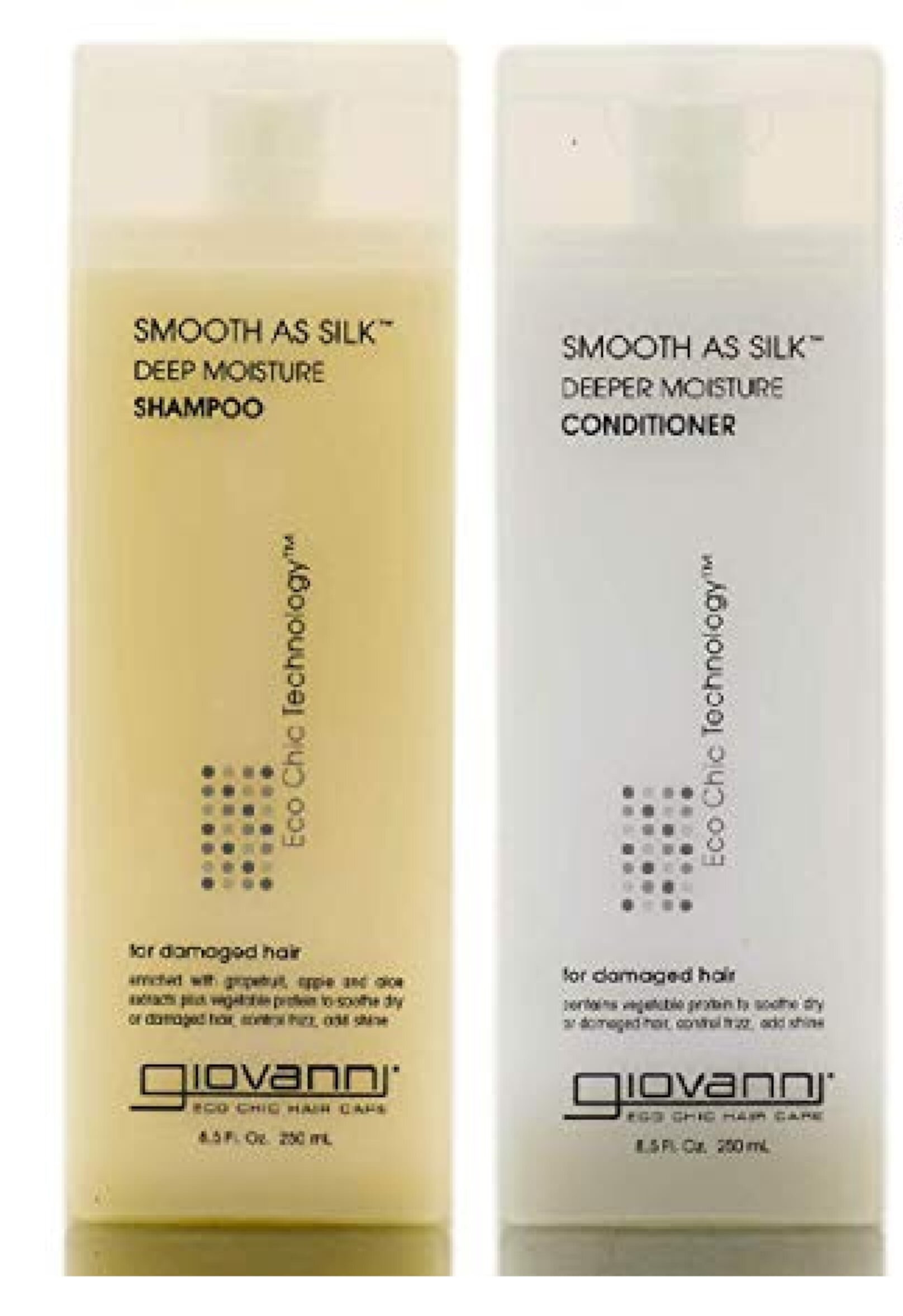 Giovanni SMOOTH AS SILK Deep Moisture SHAMPOO & CONDITIONER DUO SET for Damaged Hair - Protein to Soothe Dry, Frizz, Add Deeper Shine (24 oz / 710 ml - LARGE PUMP SIZES DUO KIT) Giovanni