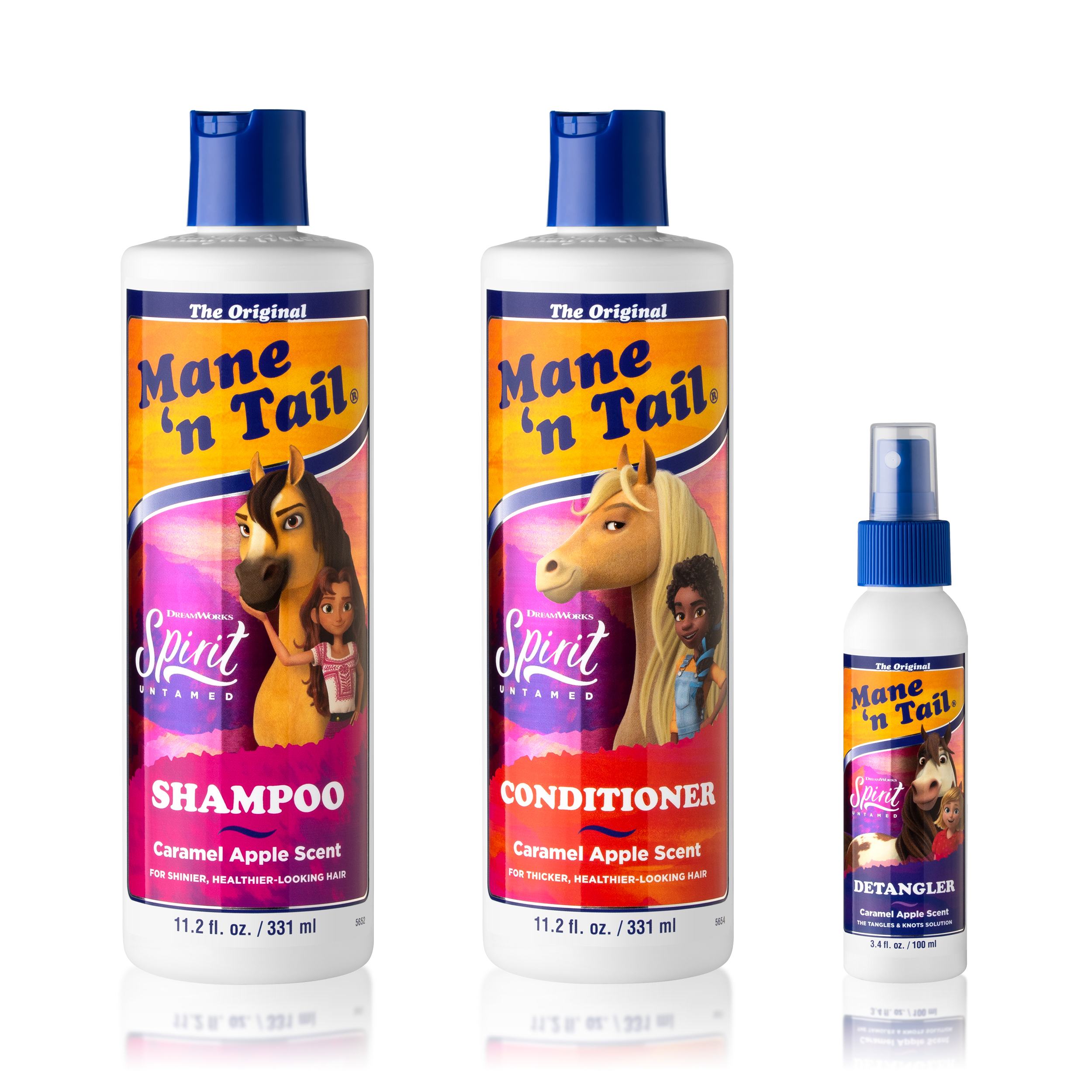 Mane 'n Tail: Spirit Untamed Shampoo + Conditioner (11.02 Oz Each) + Detangler (3.4 Oz) for Kids Caramel Apple Scent Gentle, Mild For Everyday Use Coconut Oil Softness Mane 'n Tail