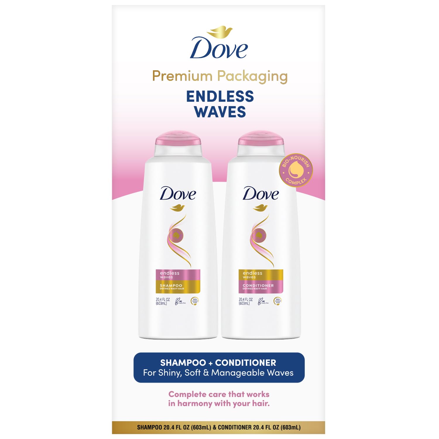 Dove Shampoo and Conditioner Set Sulfate Free - Endless Waves Curly Hair Shampoo and Conditioner, Wavy Hair Products, Anti-Frizz Hair Care, 20.4 Oz (2 Piece Set) Dove