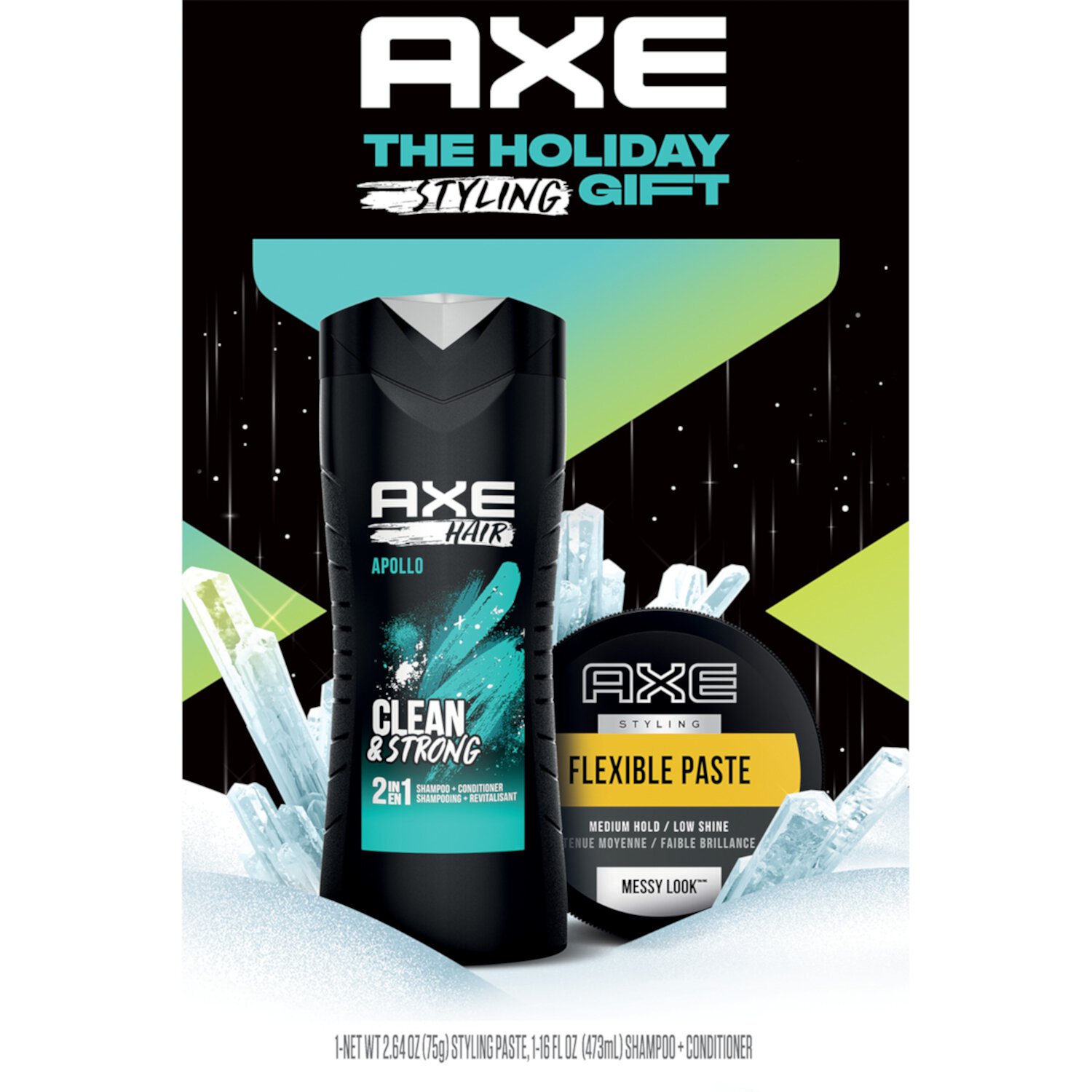 Axe Styling Duo Gift Set Apollo 2-in-1 Shampoo & Conditioner & Flexible Hair Paste, 2 Count Axe