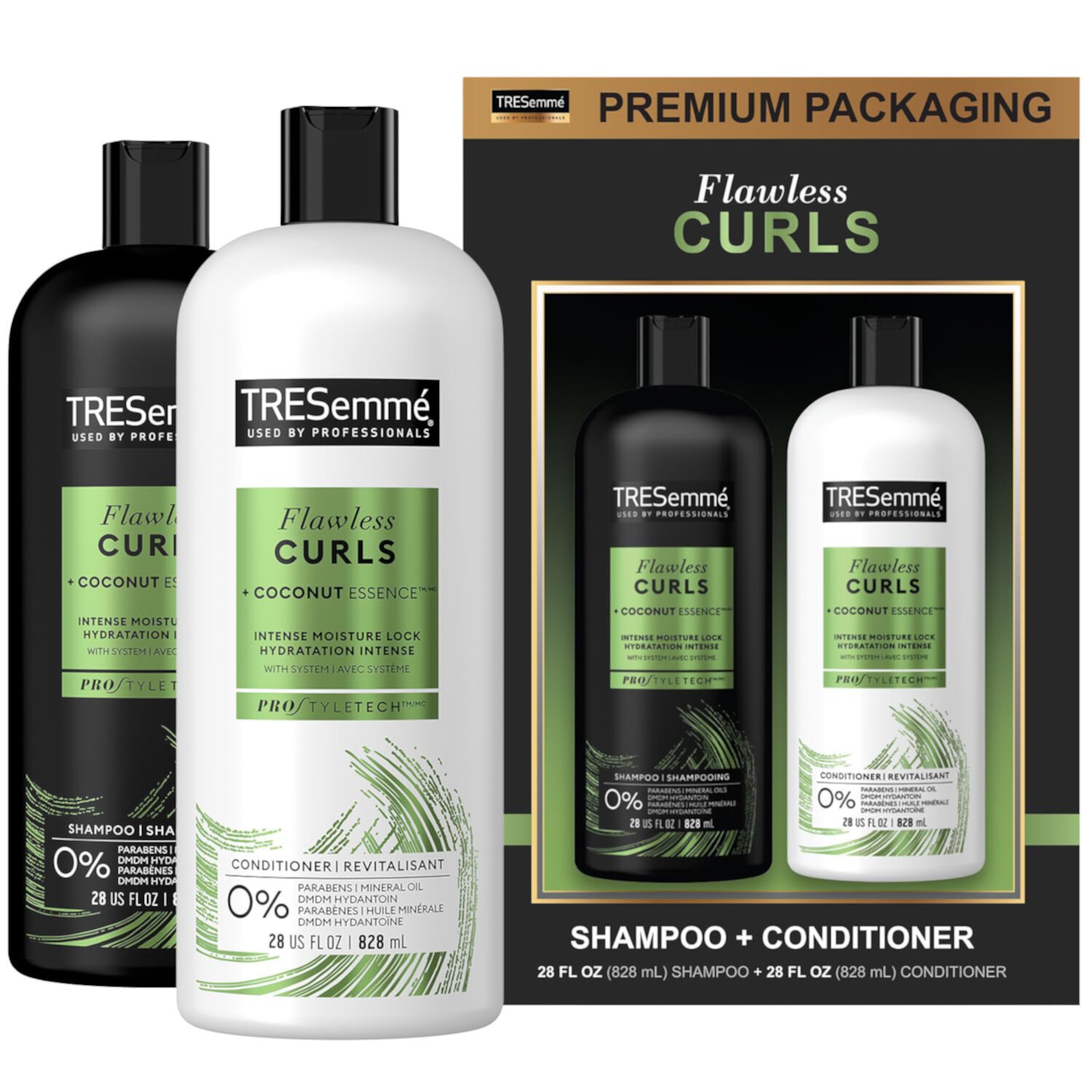 TRESemmé Flawless Curls Shampoo and Conditioner Set, Curly Hair Products with Coconut Oil Leaves Curls Defined, Sulfate Free, Frizz Free, 28 Fl Oz Ea Tresemme