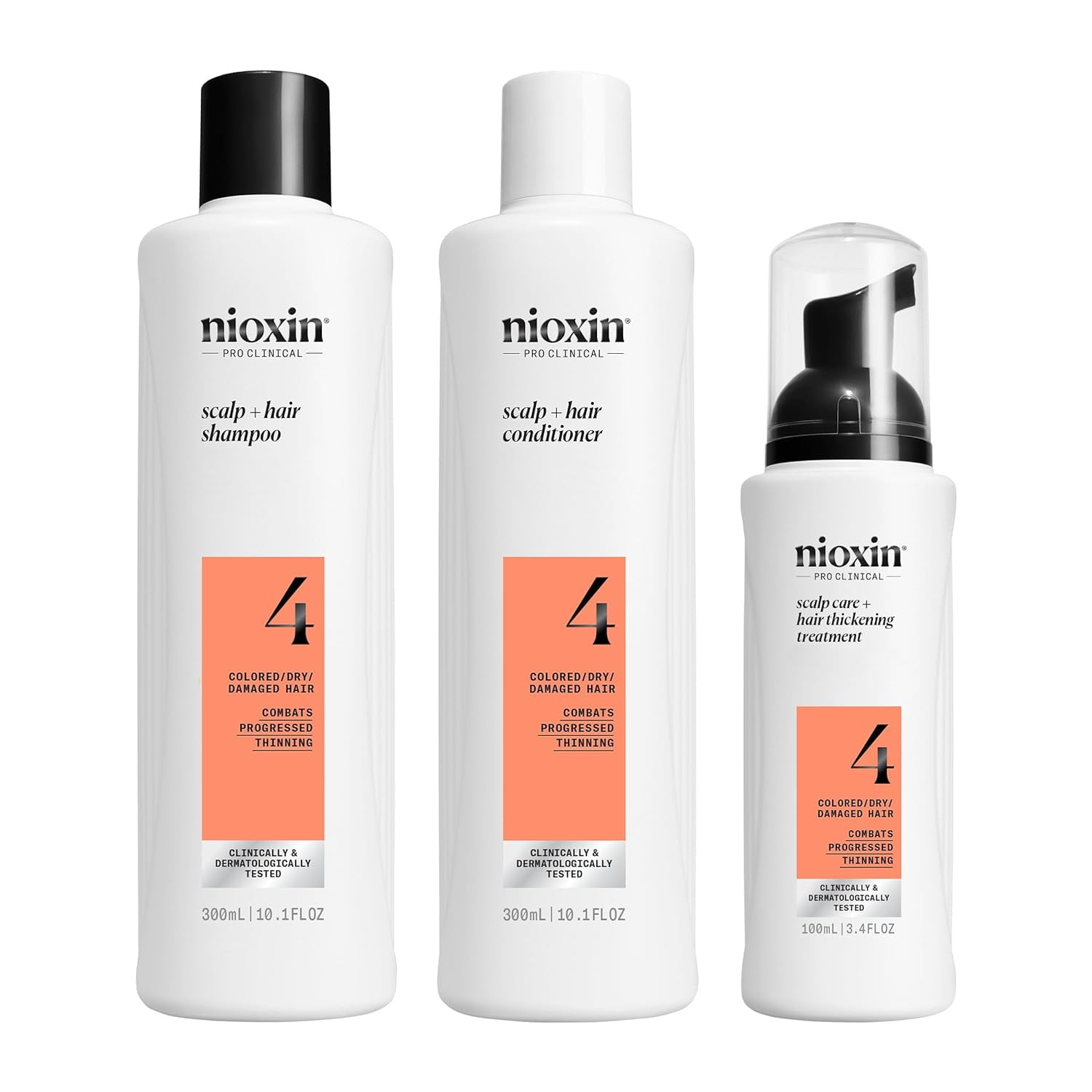 Niox*in* PRO System 4 Kit (Shampoo 10.1 oz, Conditioner 10.1 oz, Hair Thickening Treatment 3.3 oz) For Colored Hair with Progressive Thinning PRO