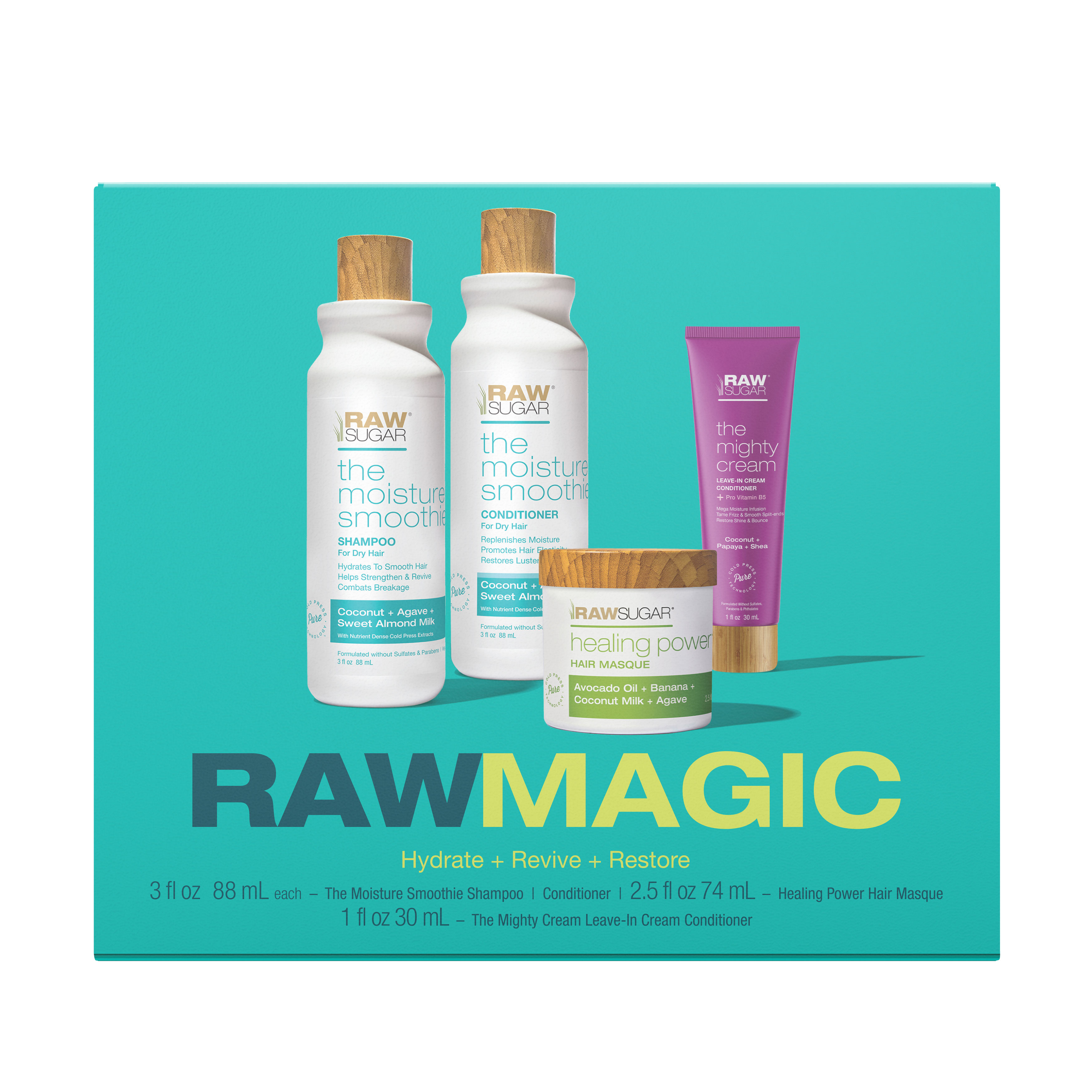 Raw Sugar Raw Magic Gift Set with Shampoo, Conditioner, Hair Masque, & Leave-in Conditioner, 4 Piece RAW SUGAR