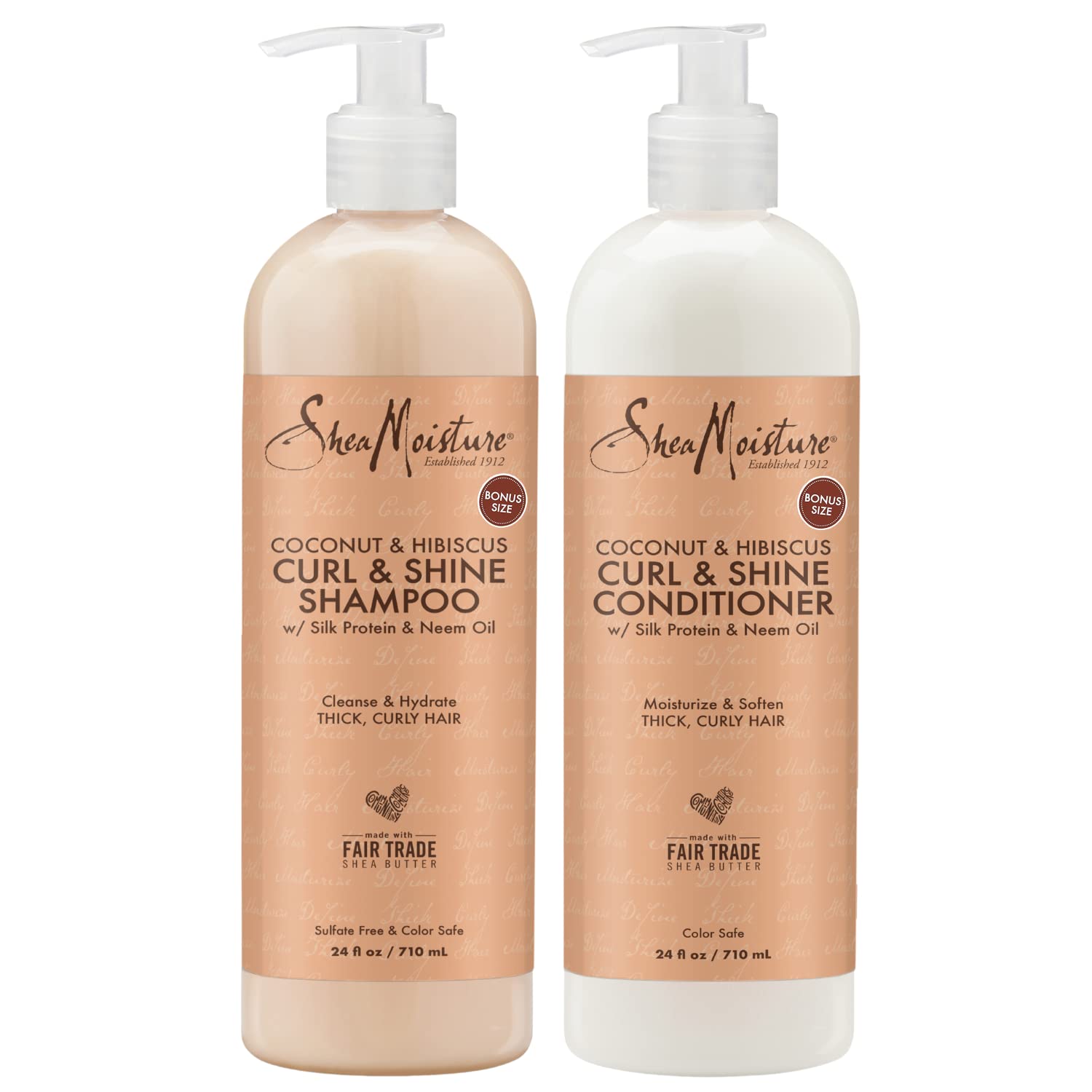 Shea Moisture Plus Size Shampoo and Conditioner Set, Coconut & Hibiscus Curl & Shine Hair Care, Frizz Control, Curly Hair Products with Coconut Oil, Vitamin E, & Neem Oil, 24 Fl Oz Ea  SheaMoisture