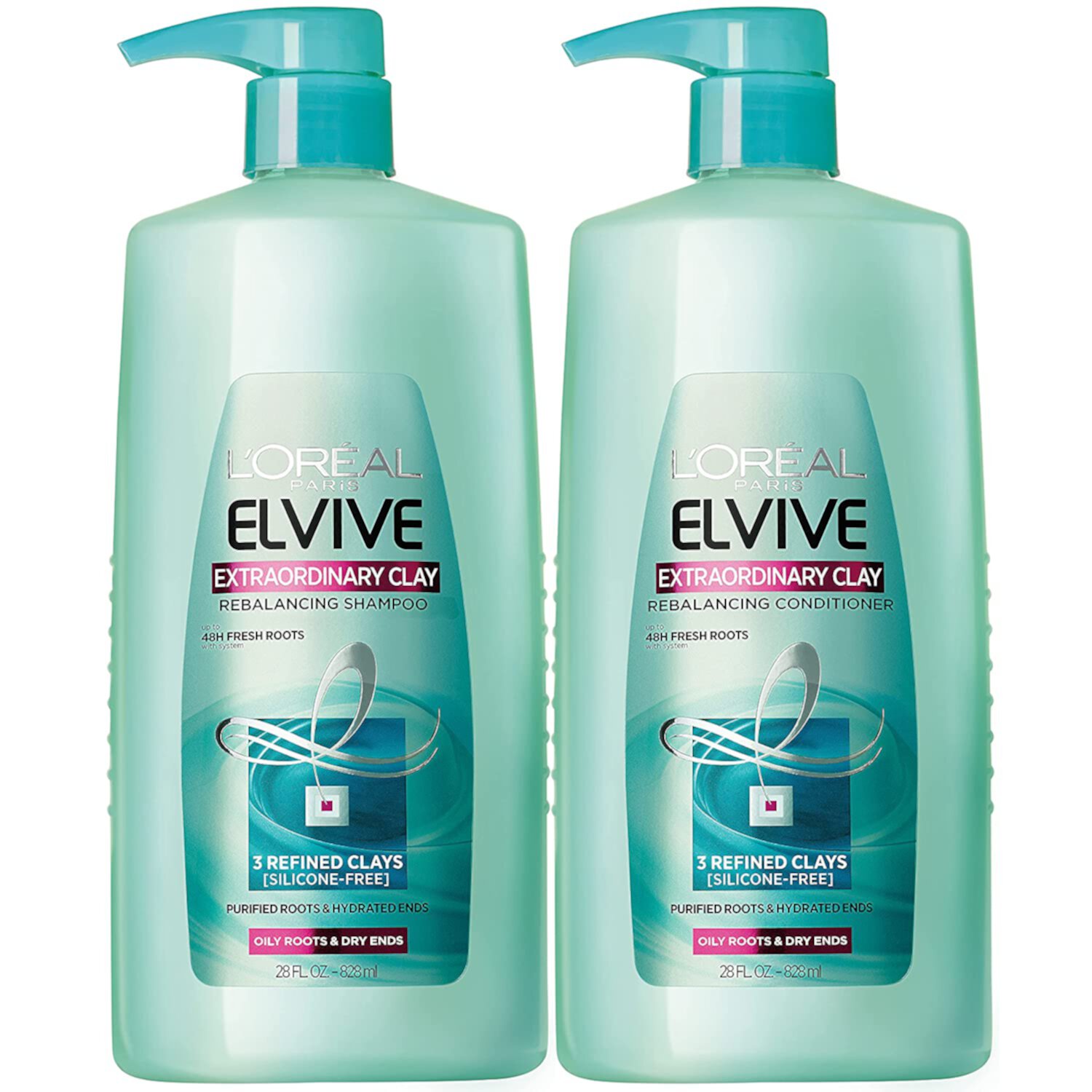 L'Oreal Paris Elvive Extraordinary Clay Rebalancing Shampoo and Rebalancing Conditioner Set for oily hair and dry ends, silicone-free, 1 kit L'Oréal Paris