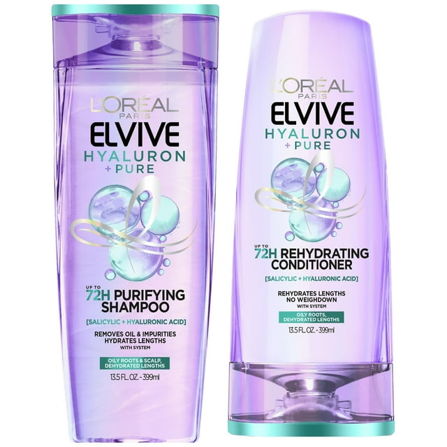 L'Oreal Paris Elvive Hyaluron Pure Shampoo and Conditioner Set for Oily Hair, 13.5 fl oz L'Oréal Paris