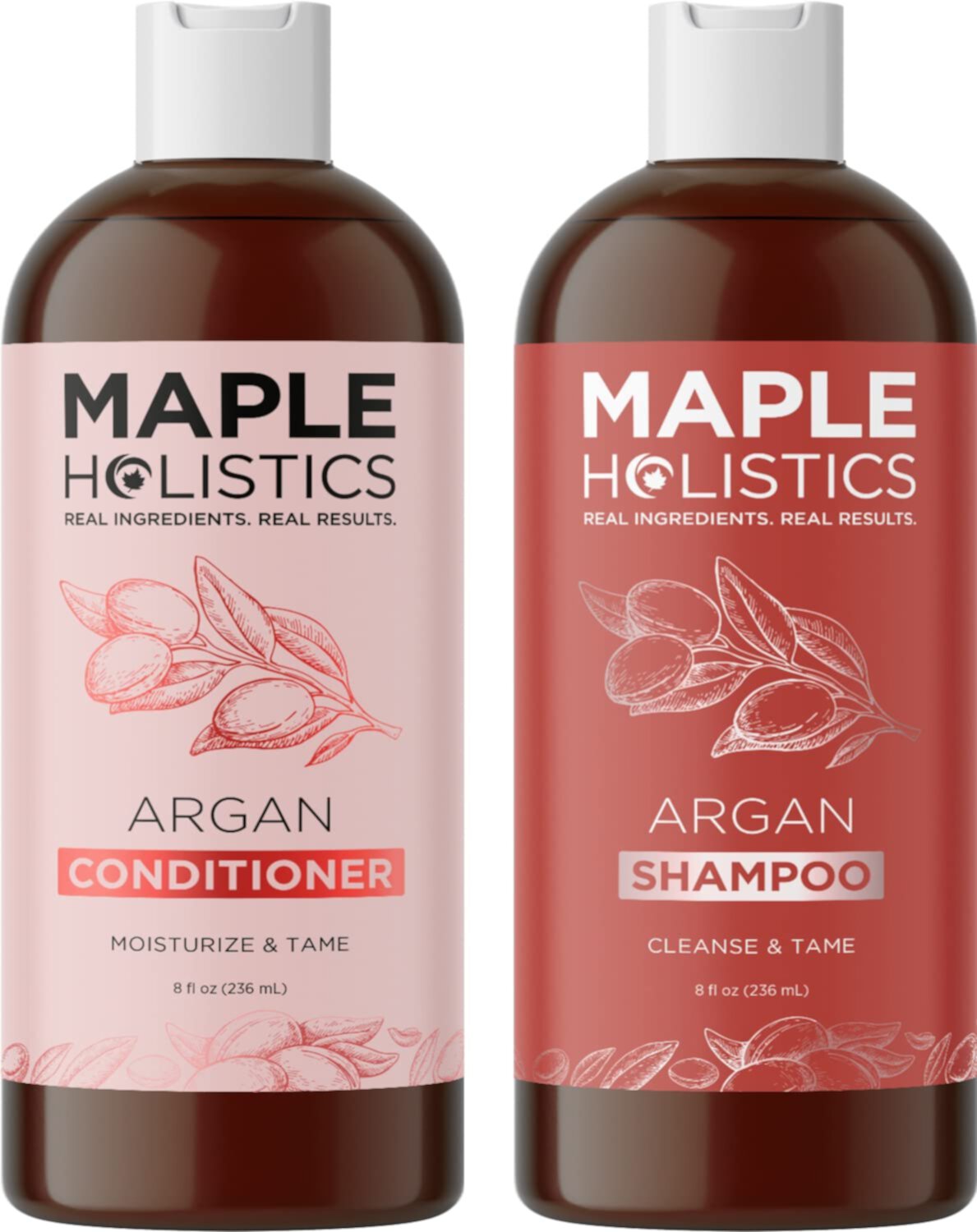 Moisturizing Argan Oil Shampoo and Conditioner for Dry Hair and Curly Hair Shampoo for Frizzy Hair Care - Sulfate Free Shampoo and Conditioner Set, 8 fl oz Maple Holistics