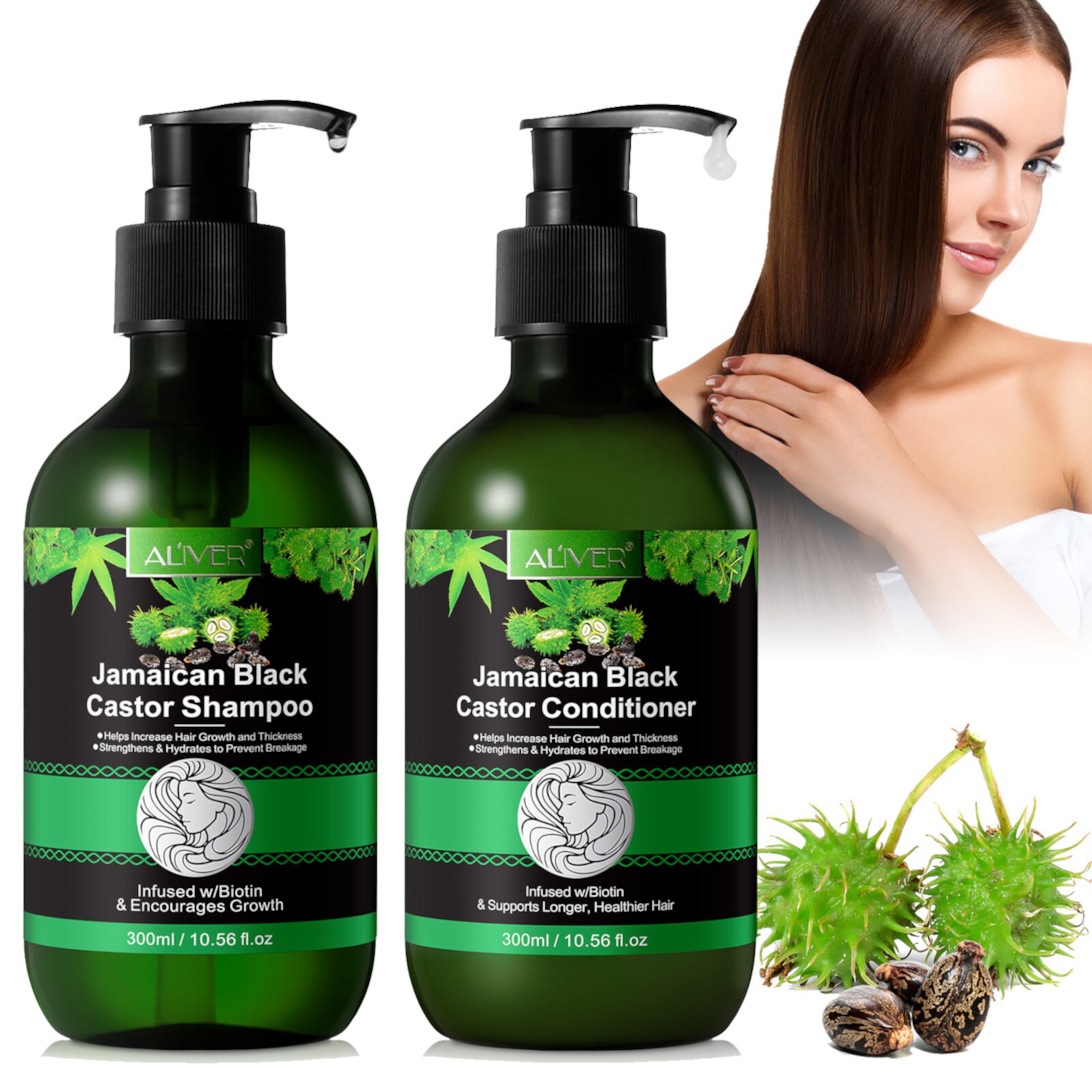 Aliver Shampoo and Conditioner Set, Jamaican Black Castor Oil Shampoo & Conditioner for Hair Strengthen & Restore, Black Castor Shampoo Set - 2PC ALIVER