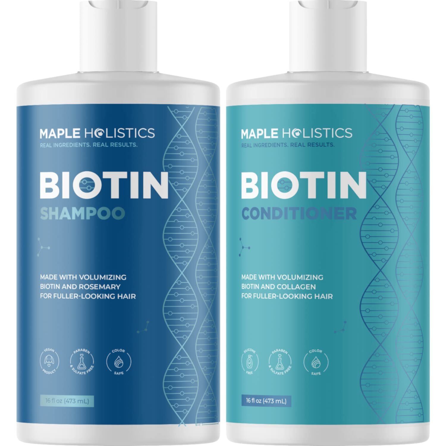 Volumizing Biotin Shampoo and Conditioner Set - Sulfate Free Shampoo and Conditioner for Dry Damaged Hair Care - Thinning Hair Shampoo and Conditioner with Nourishing Biotin and Rosemary Oil (8oz) Maple Holistics