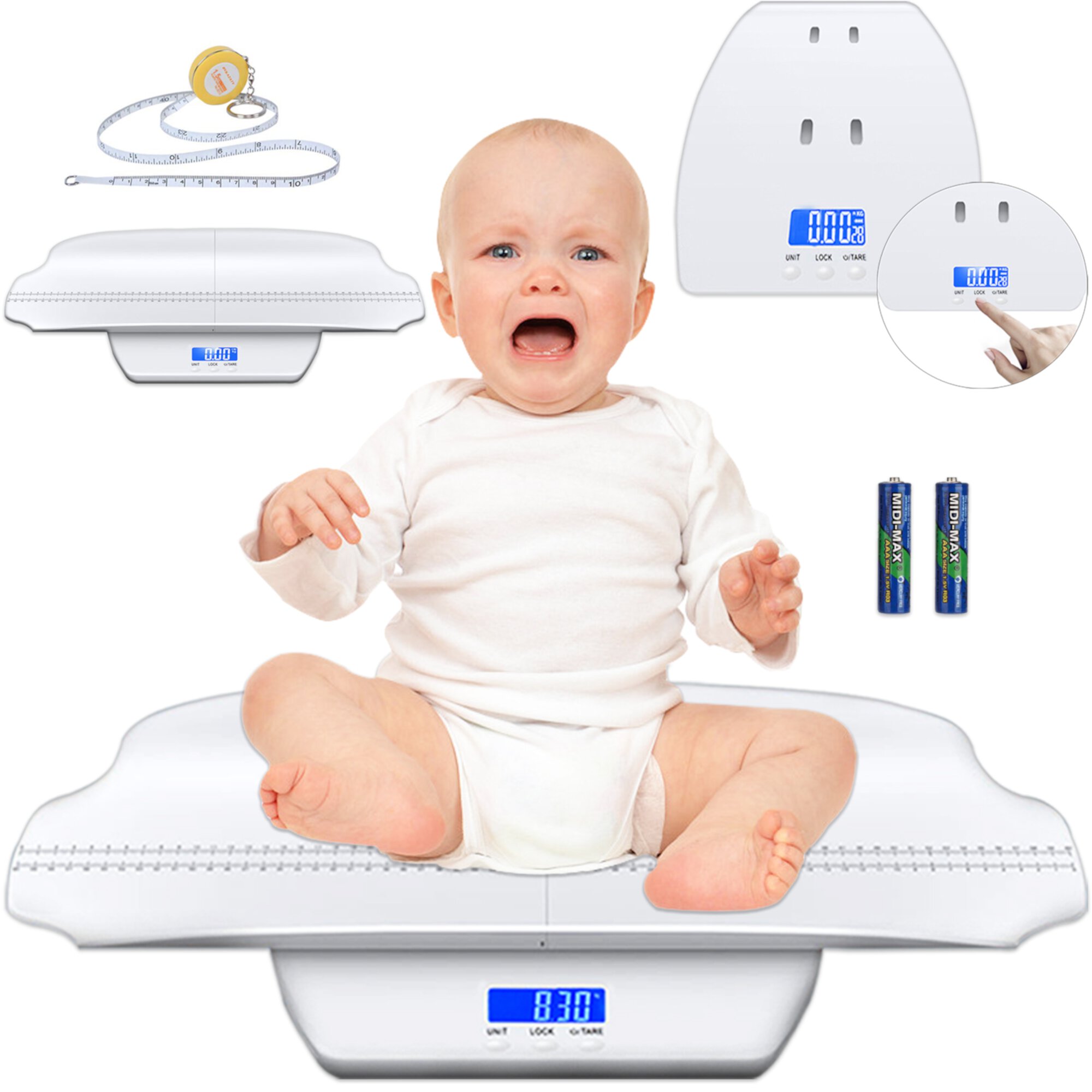 DLD Baby Scale with Height Tray, Digital Weight (max.: 70 cm), Accurate Weight Measurement (max.: 220 lbs), For Measuring Height of Children/Pets/Adults DLD