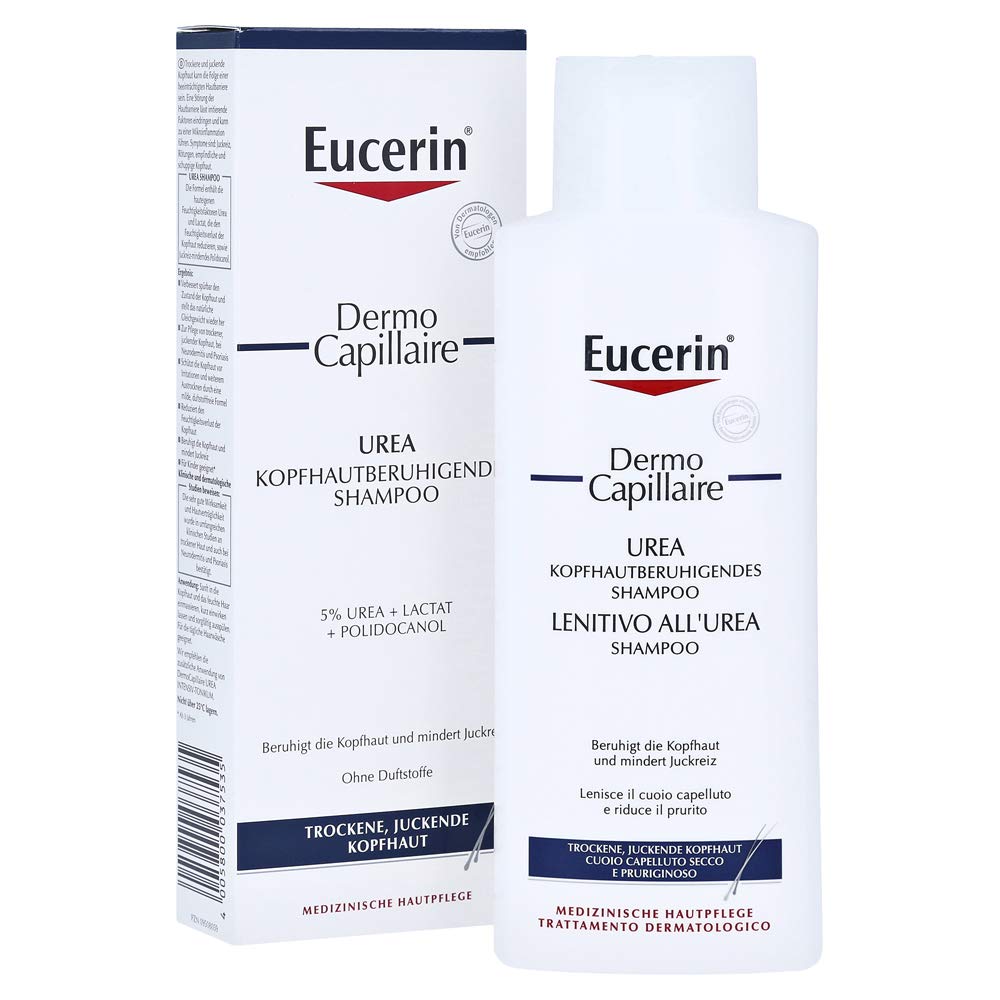 Eucerin DermoCapillaire Calming Urea Shampoo 250ml | Dry Scalp Shampoo | Psoriasis Scalp Treatment | Exfoliating Shampoo for Dandruff and Itchy Scalp | Medicated Shampoo for Scalp Problems Eucerin