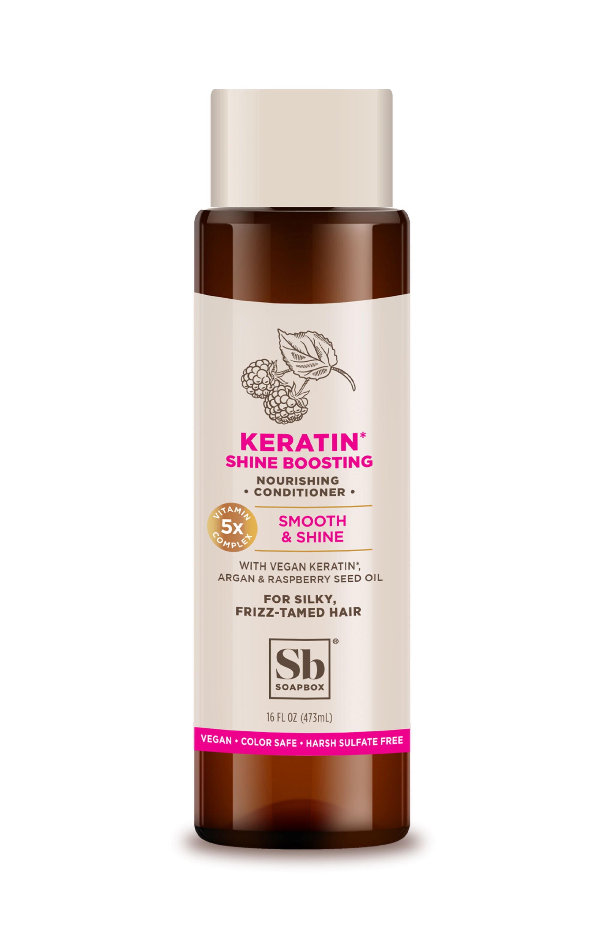 Soapbox Keratin Shine Boosting Conditioner, Nourishing with Raspberry & Argan Oil, Vegan,16oz Soapbox