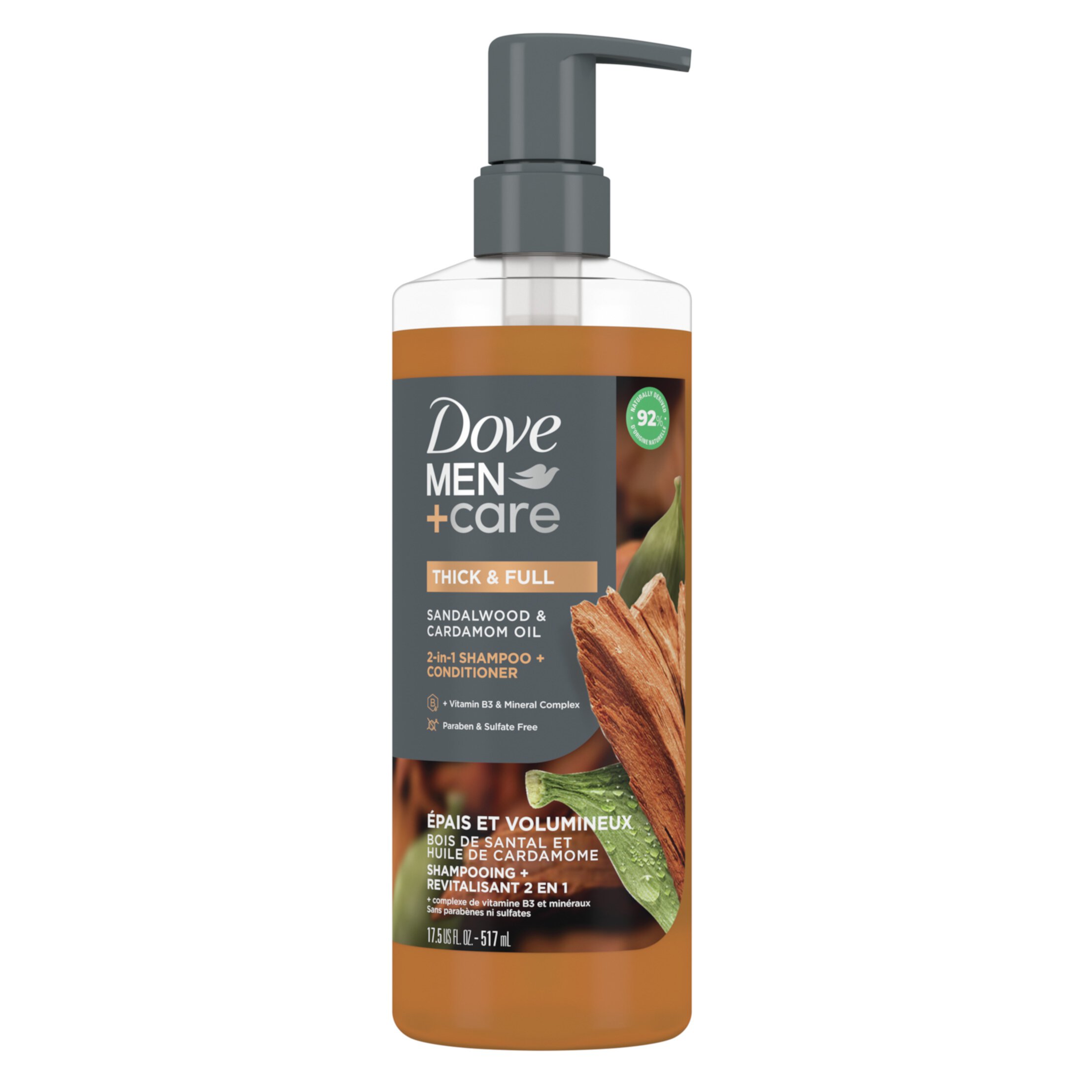 Dove Men+Care 2-in-1 Men's Shampoo + Conditioner, Sandalwood & Cardamom Oil All Hair Type, 17.5 oz Dove