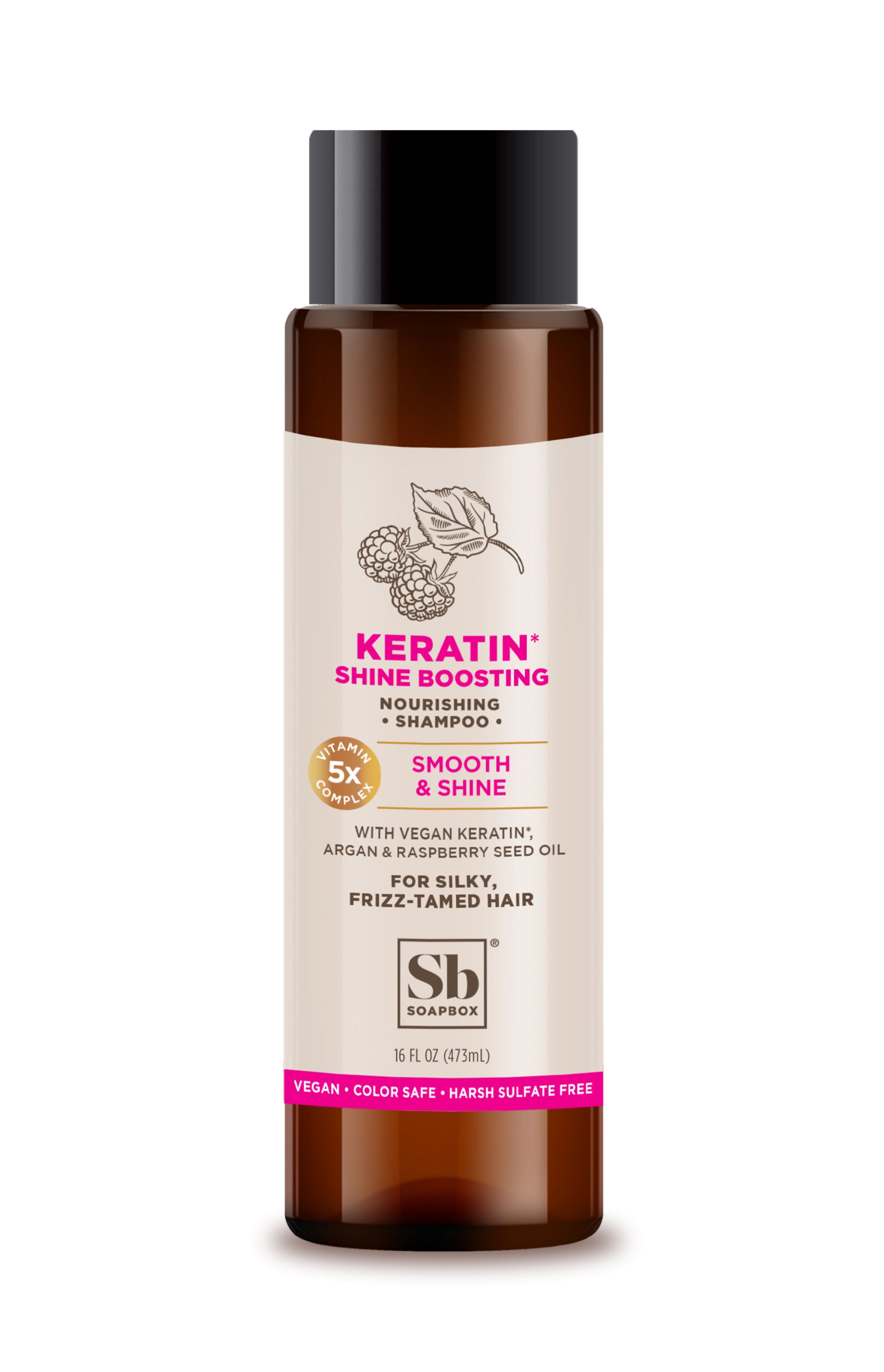 Soapbox Keratin Shine Boosting Shampoo, Nourishing with Raspberry & Argan Oil, All Hair Types,16 oz Soapbox