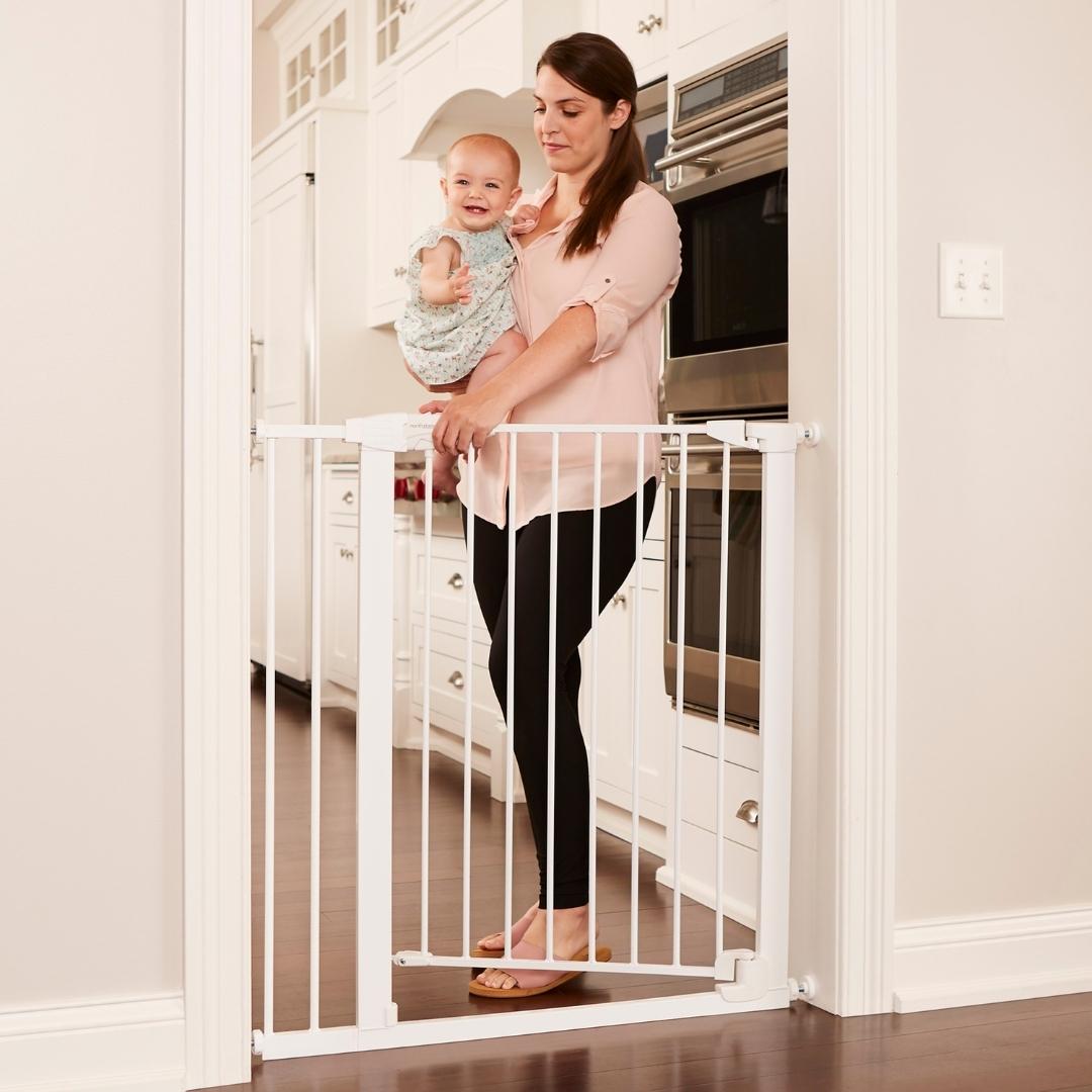 Toddleroo by North States 29.75"-40.5" Tall Bright Choice Auto-Close Baby Safety Gate, White Metal Toddleroo by North States