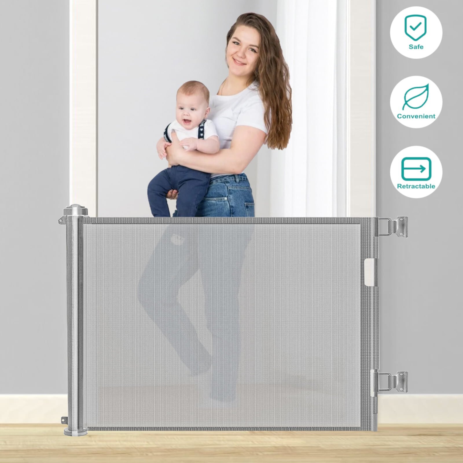 Luniquz Retractable Baby Gates for Doorway, Wide 55” X 33” Tall for Kids/Child or Pets Indoor and Outdoor Dog Gates for Doorways, Stairs, Hallways, White Luniquz